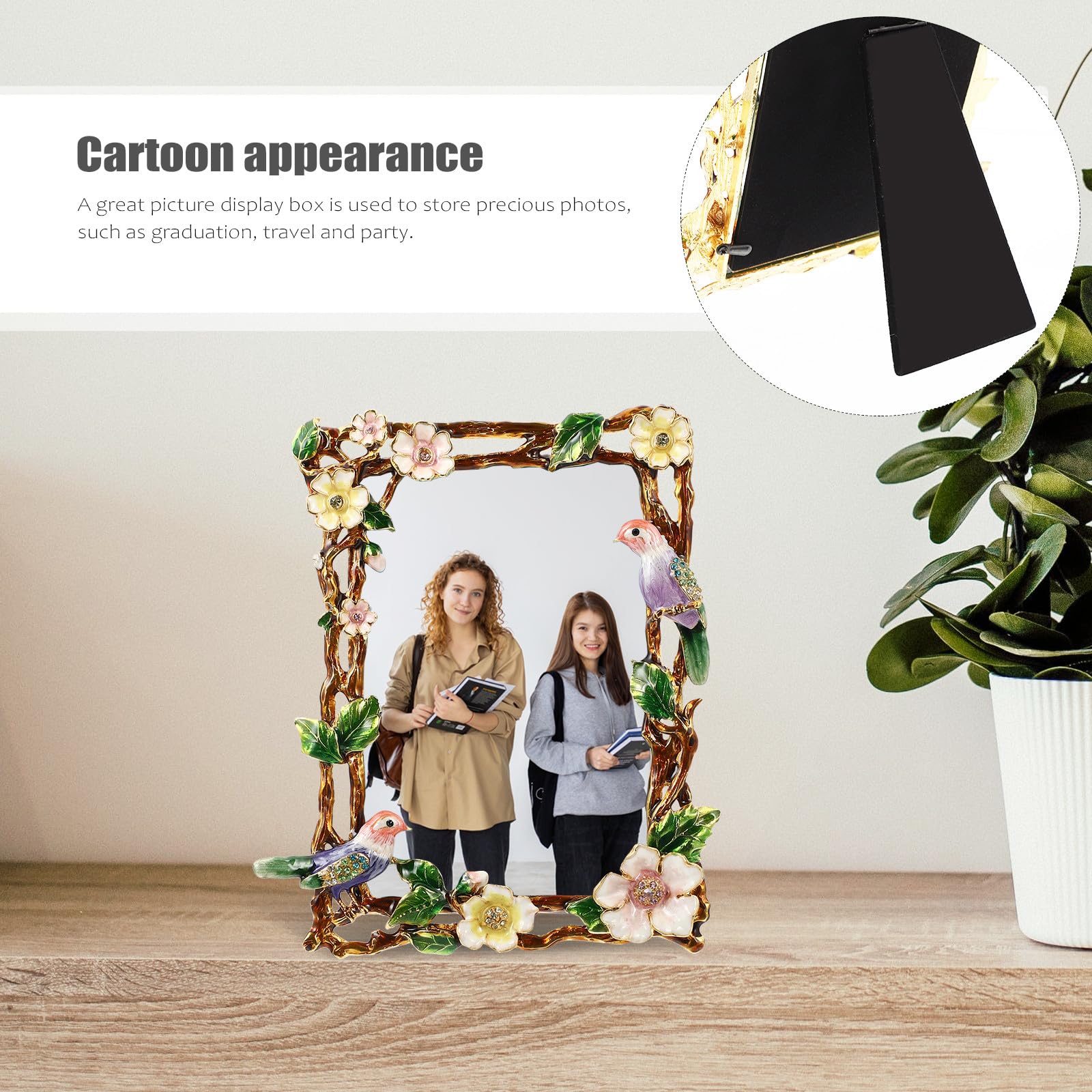 Foto Sicher und Bruchsicher aus Zinklegierung Schmetterlingsrahmen im Europäischen Stil mit Emaille Blumenornamenten für Tisch und Wohnraumdeko