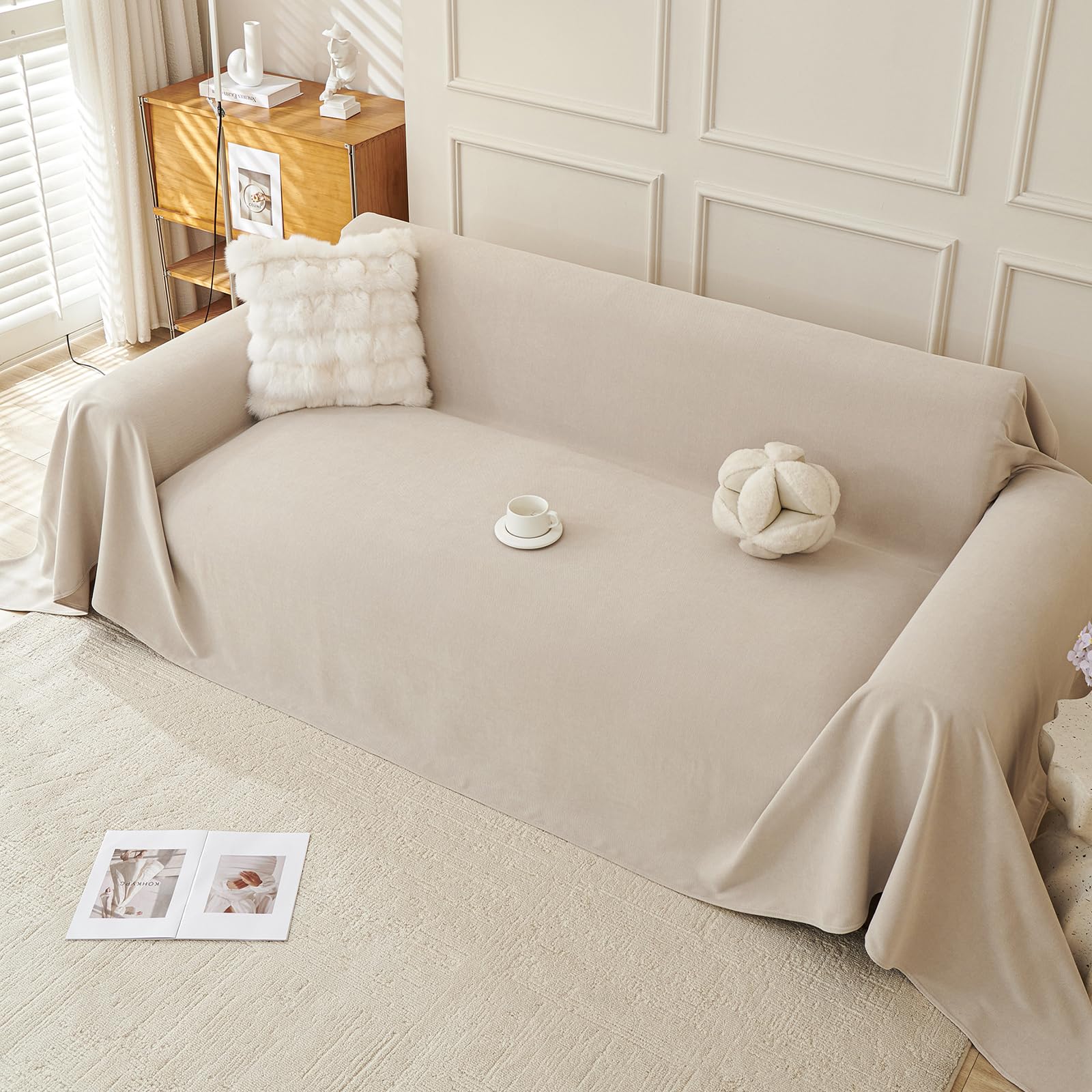 Royhom Impermeable Funda Sofa 2 Plazas, Protector Sofa Gatos Arañazo, Universal Fundas Sofá Antimanchas, Manta Impermeable, Suave y Cómoda - Versión Mejorada, Caqui, 260x180 cm