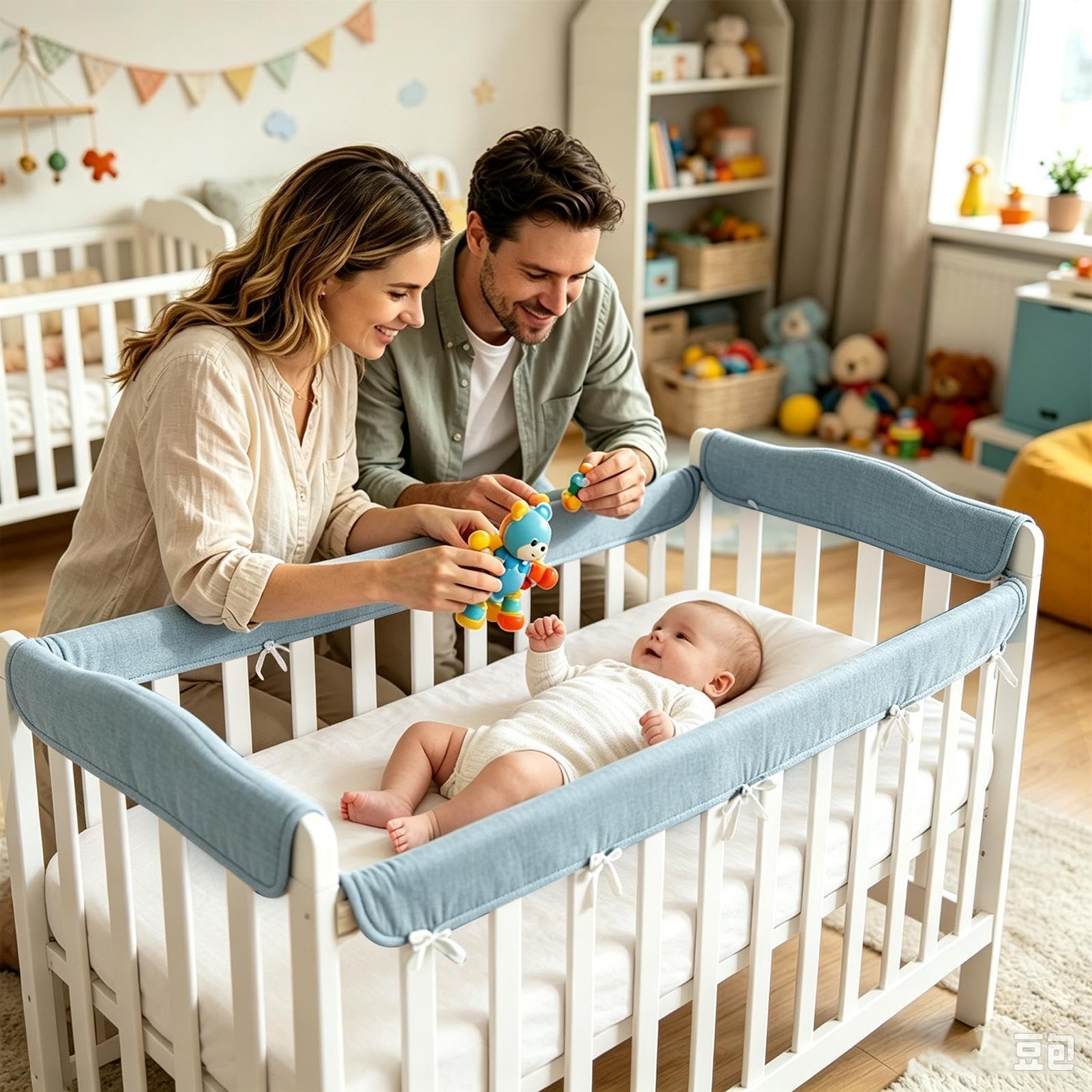 Mull - Protezione per lettino, 2 pezzi, con cinghie regolabili | Materassino fasciatoio per culla per le stagioni calde e la cameretta dei bambini, griglia di protezione per il letto