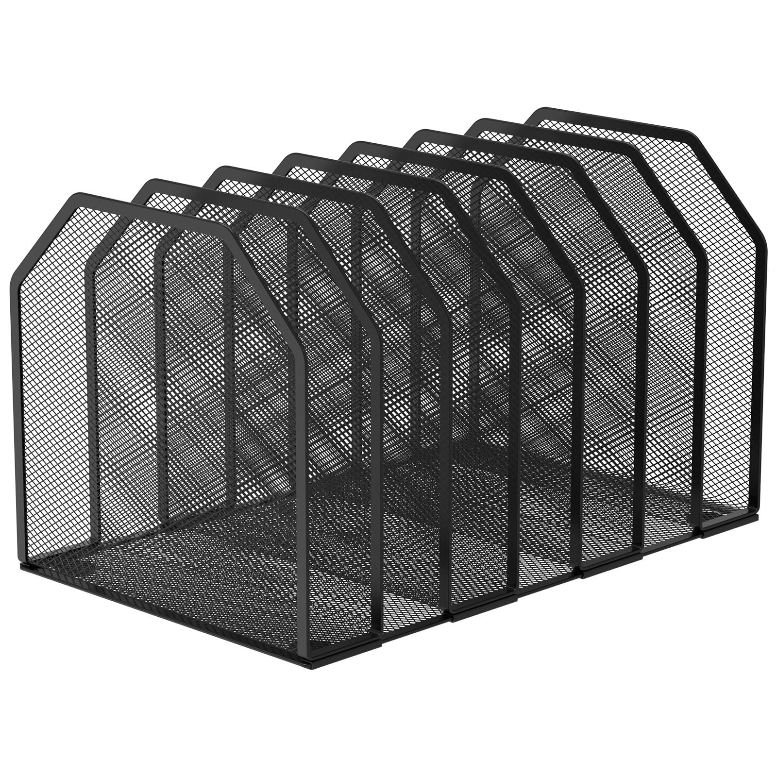 Sutowe Mesh Letter Sorter, Vertical Metal Mesh Desk Organiser, Adjustable Mail Document Tray Desktop File Paper Rack Organizer Holder Black Letter Rack for Home Office Use(black,7 squares)