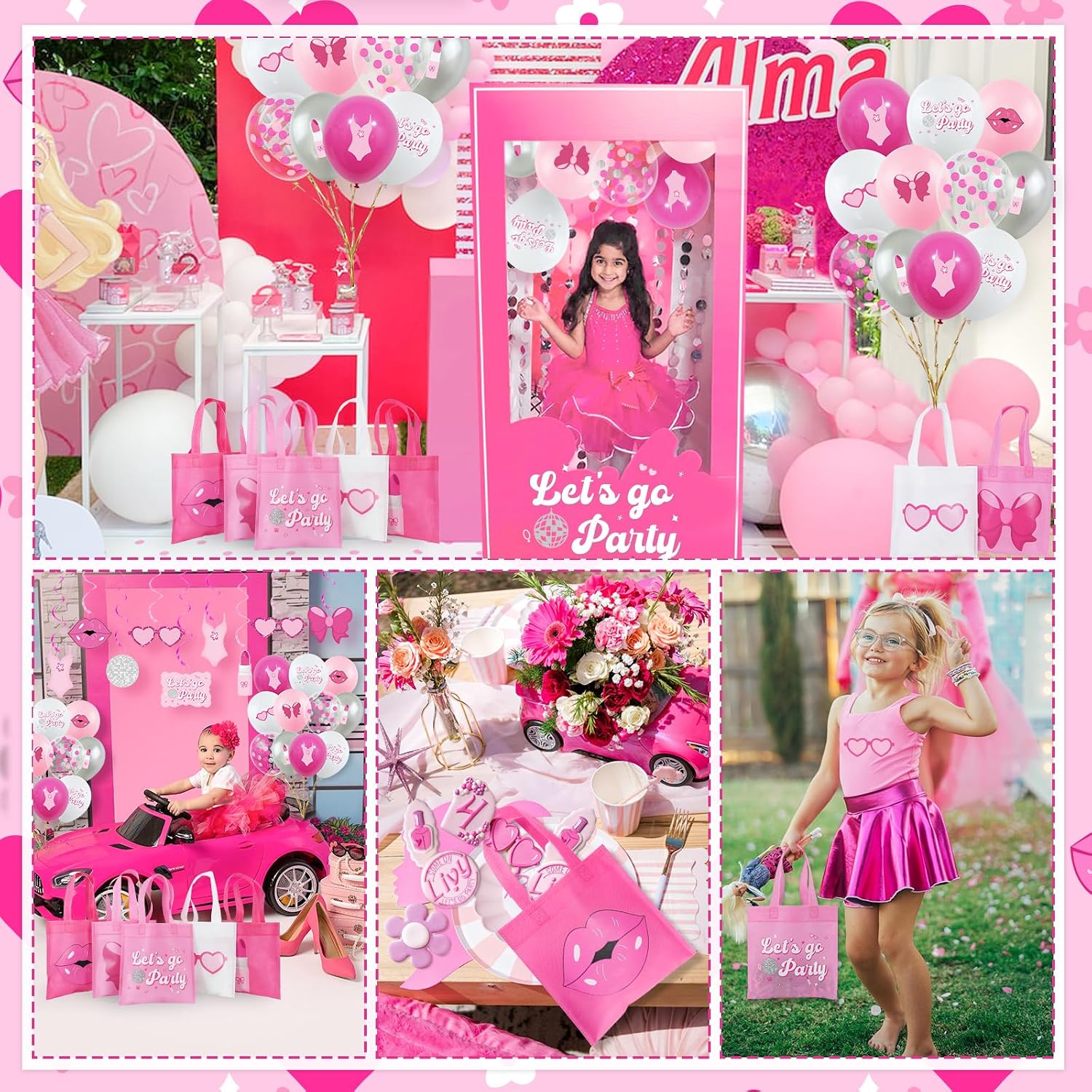 FHzytg 20Pcs Pink Girl Party Favor Bags, Hot Pink Princess Party Candy Bags Gift Bags Pink Theme Party Treat Goodie Bags for Princess Birthday Baby Shower Bachelorette Party Decorations