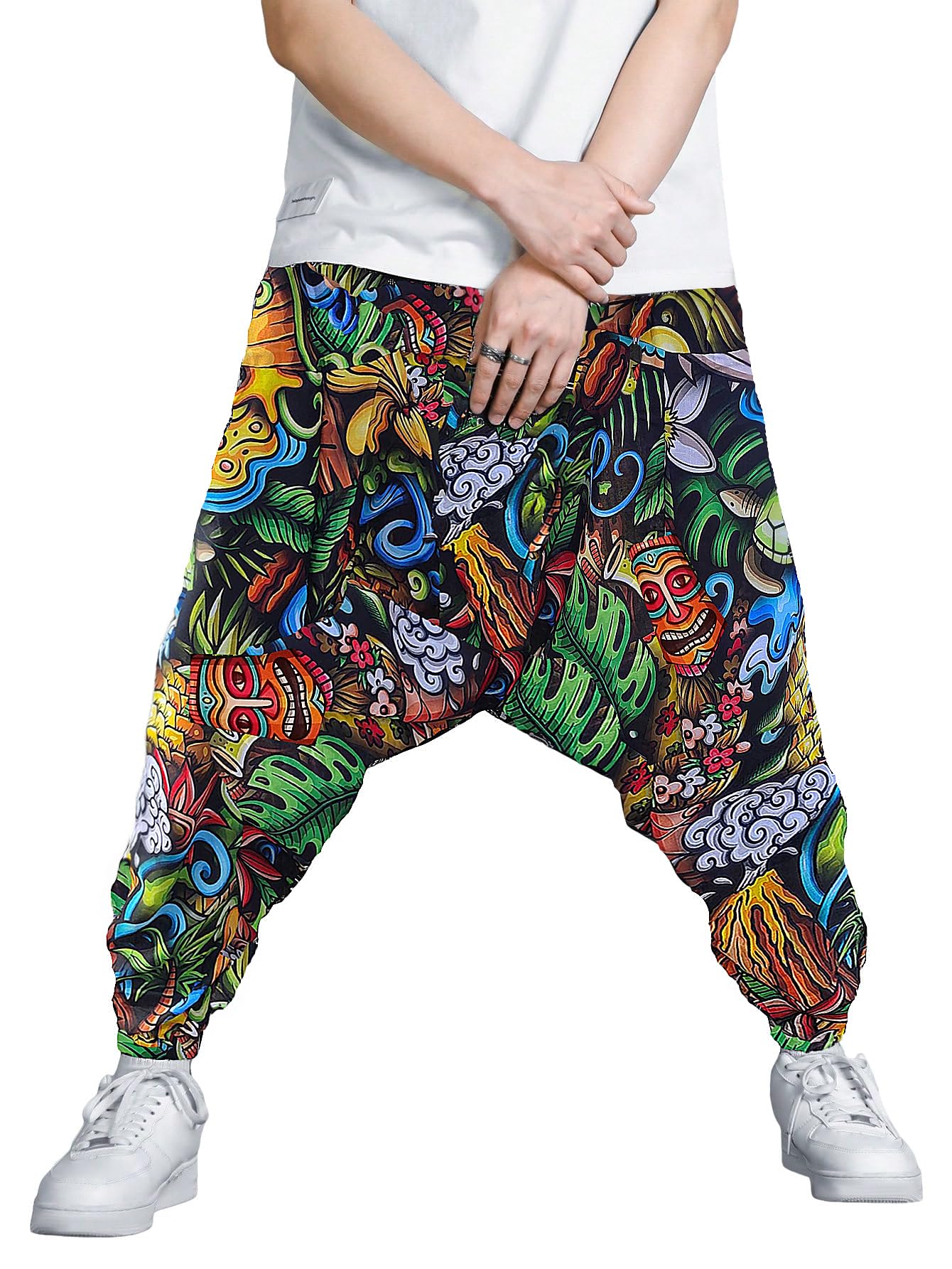 GenericRock Pigeon Wild Printed Congo Harem Pant For Men Free Size Premium Natural Cotton Fit Type : Regular Fit High Rise Size: 42, Green