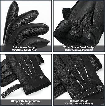 GSG Mens leather gloves winter Driving Gloves Sheepskin Touchscreen motorcycle gloves for cold weather Warm Italian Luxury