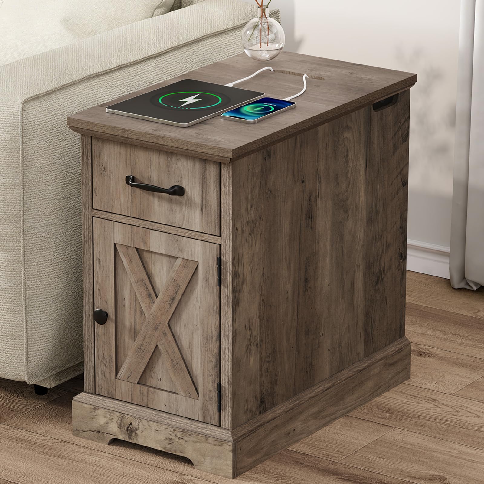 Amazon.com: HOMMPA Farmhouse End Table with Charging Station, 23.6
