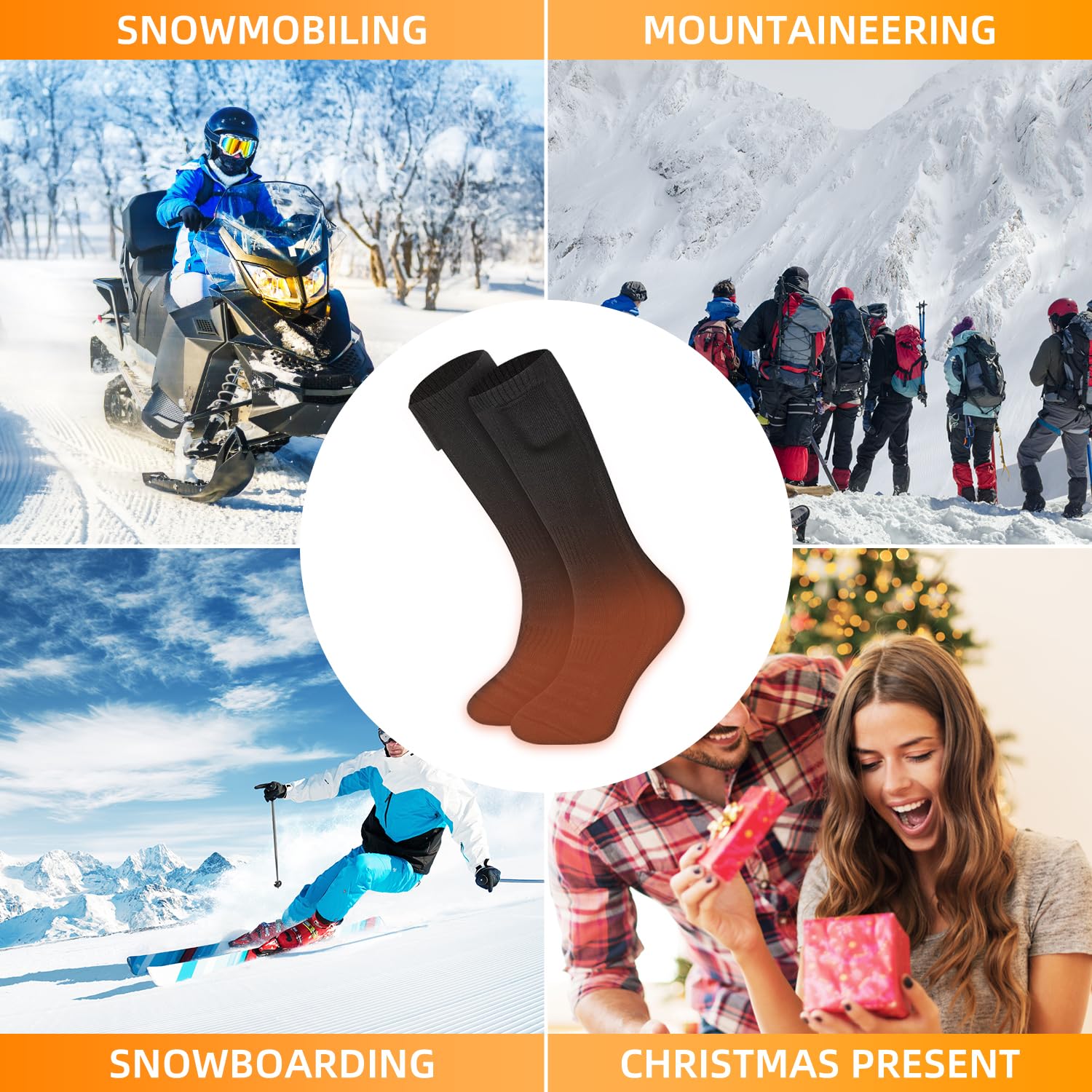 4500mAh Chaussettes chauffantes pour Homme et Femme,Chaussettes Chauffantes électriques Rechargeables,3 Niveaux de température Lavables Chaussettes Chauffantes,Chauffe-Pieds d'hiver(Noir, L)