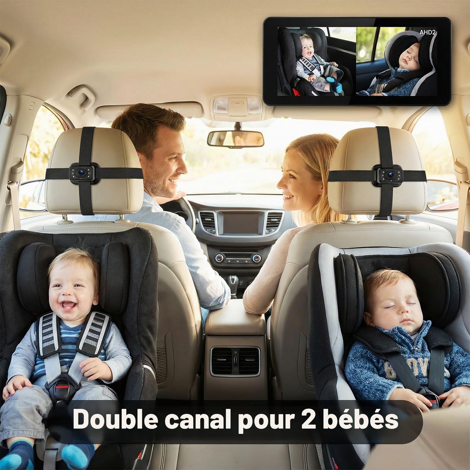 SIXTOP Caméra Bébé pour Voiture, Moniteur IPS 6,86 Pouces avec 2 Caméras HD Arrière (Siège), Vision Nocturne & Angle Large de 90°, Installation Sûre et Stable pour Voiture/SUV/Van