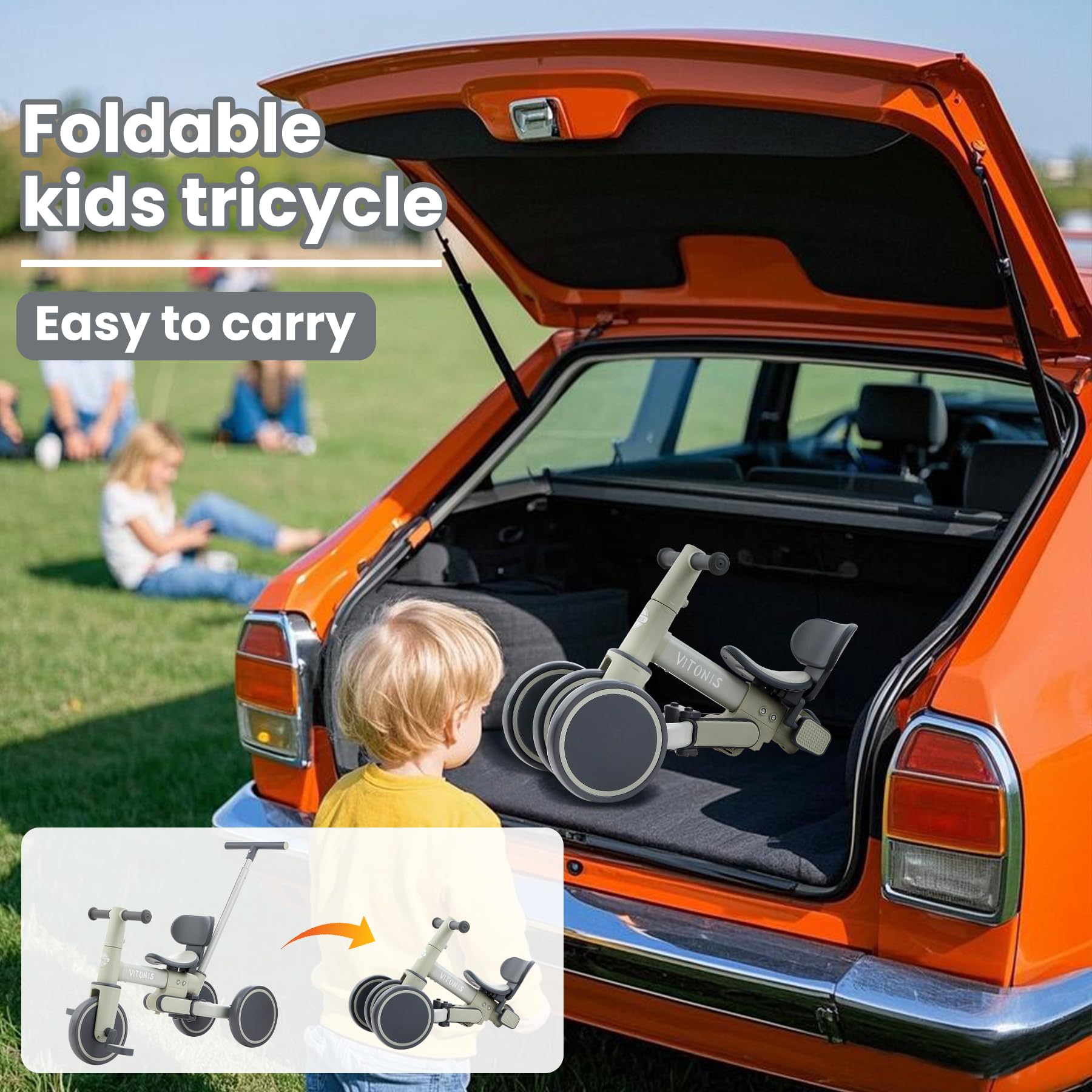 Bicicletta senza pedali da 1 anno, triciclo 5 in 1 con barra di spinta per bambini, bicicletta senza pedali per bambini piccoli, regalo per bambini e bambine
