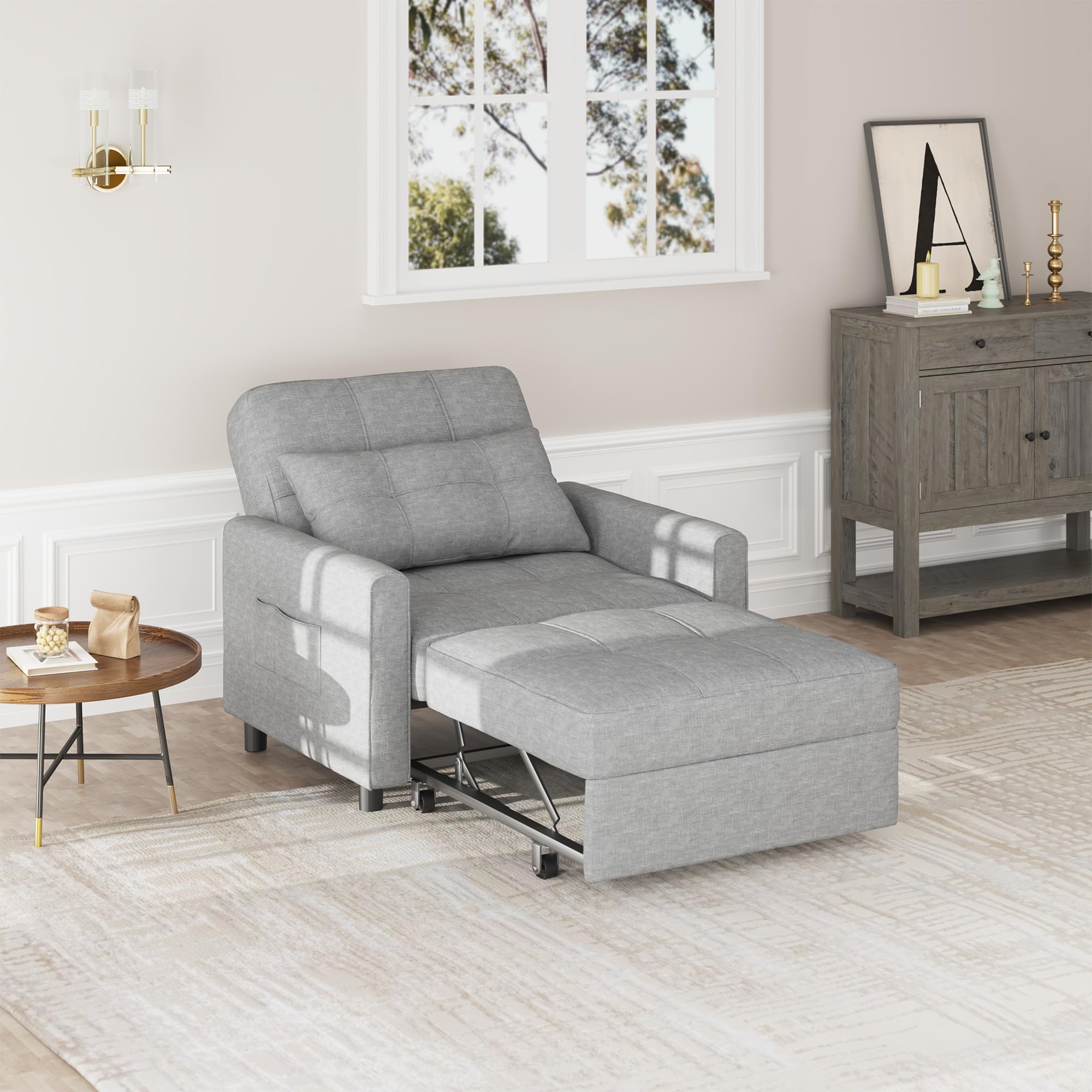 Bealife Fotel Relaksacyjny z Regulowanym Oparciem, Składana Sofa do Spania, Fotel do Salonu, Sypialni