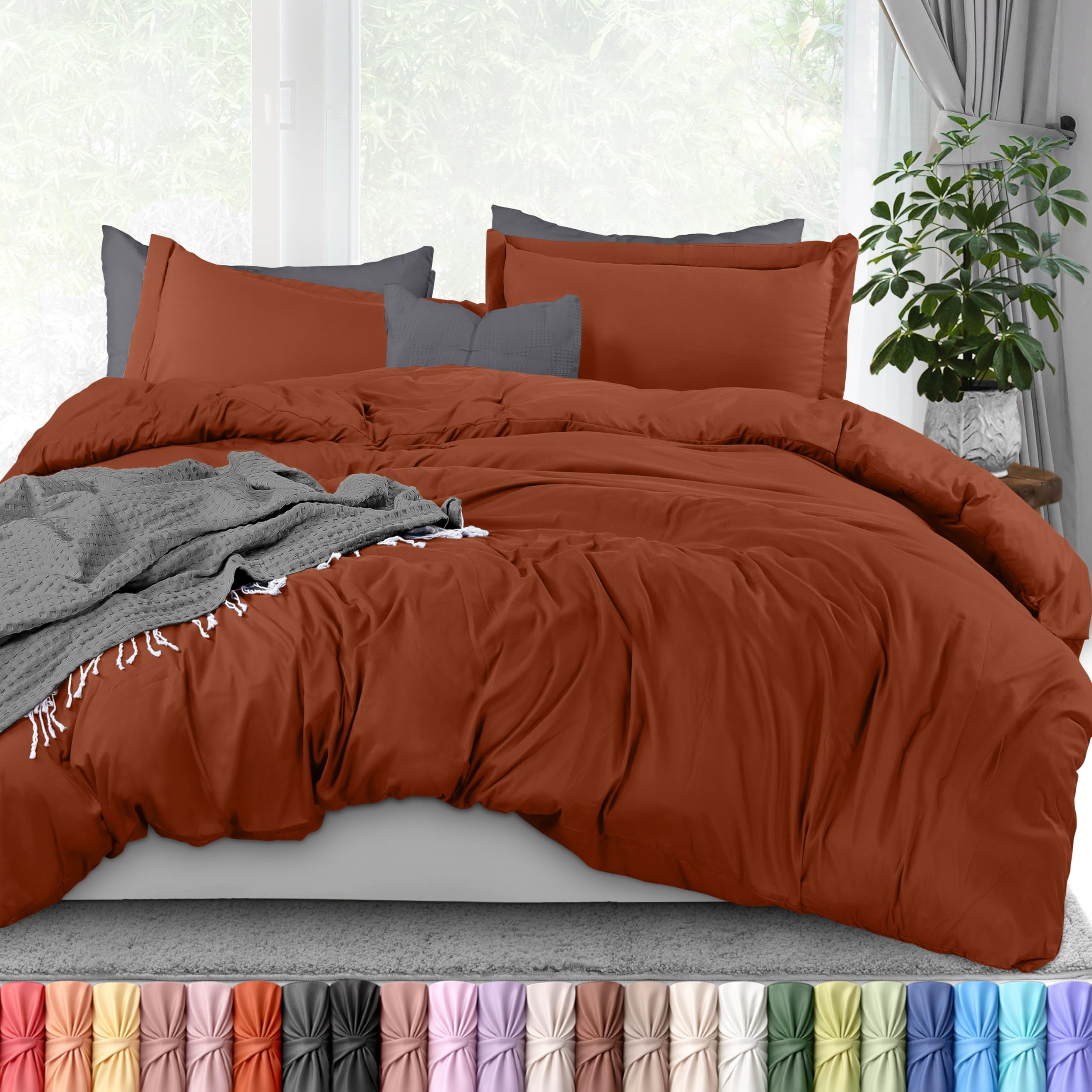 Duvet Cover Queen, 3 PC Cotton Like Polyester with Zipper Closure, Orange