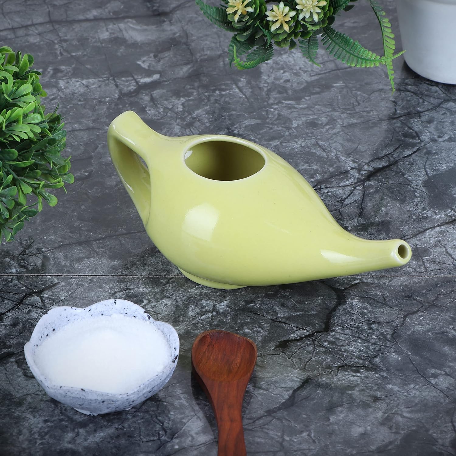 QIMACPLUS Leak-Proof Durable Ceramic Jal Neti Pot | Non-Metallic, Lead-Free, Microwave & Dishwasher Safe with Comfortable Grip | 1 PCS (Yellow - 220 ML) 4