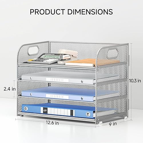 Miniatura 9 de Organizador de archivos de escritorio de 5 bandejas, organizador de bandejas de cartas de malla con asa, organizador de archivos de escritorio y