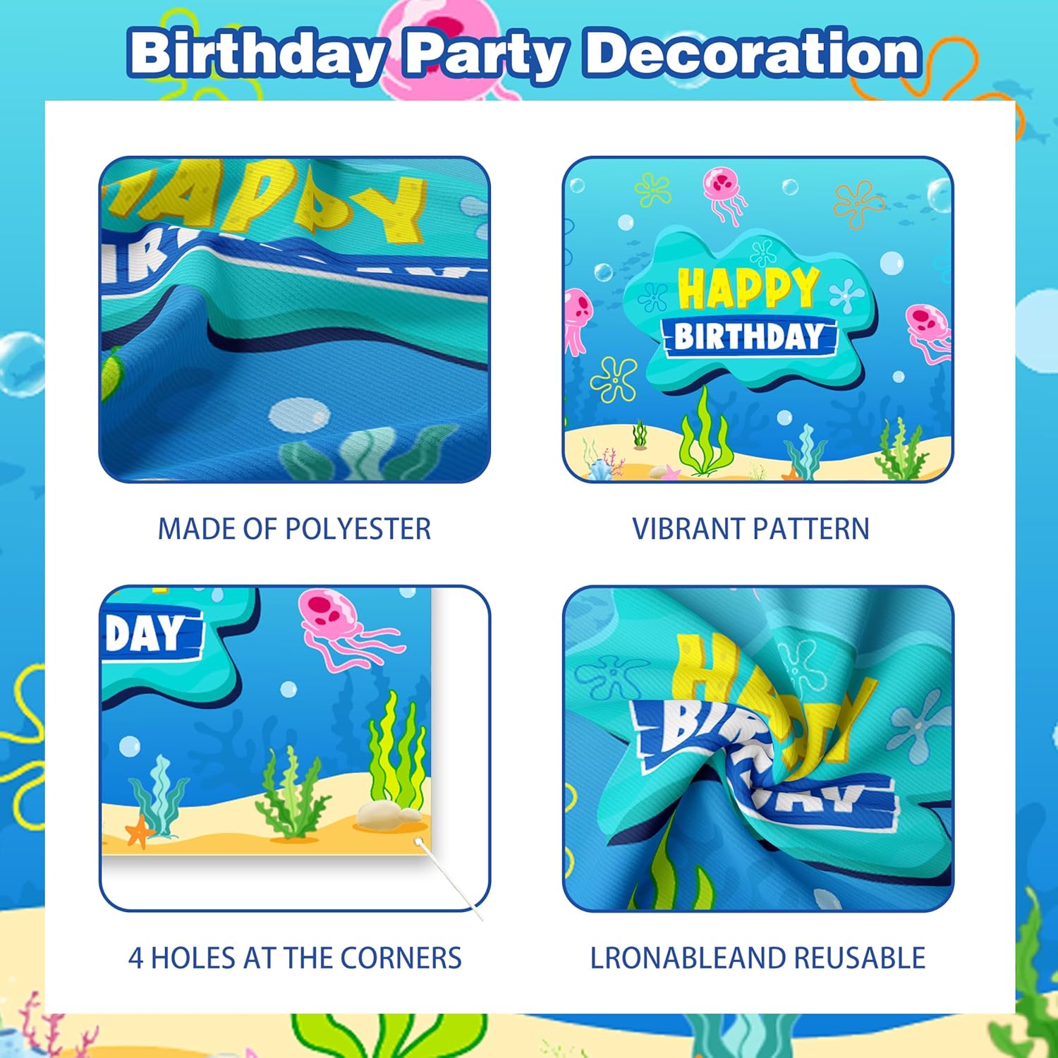 Underwater Theme Birthday Party Decorations Set - 146 Pcs Cartoon Ocean Party Supplies with Large Backdrop, Tablecloth, Jellyfish Paper Lanterns, Foil Pineapple Balloon for Kids Boys Girls