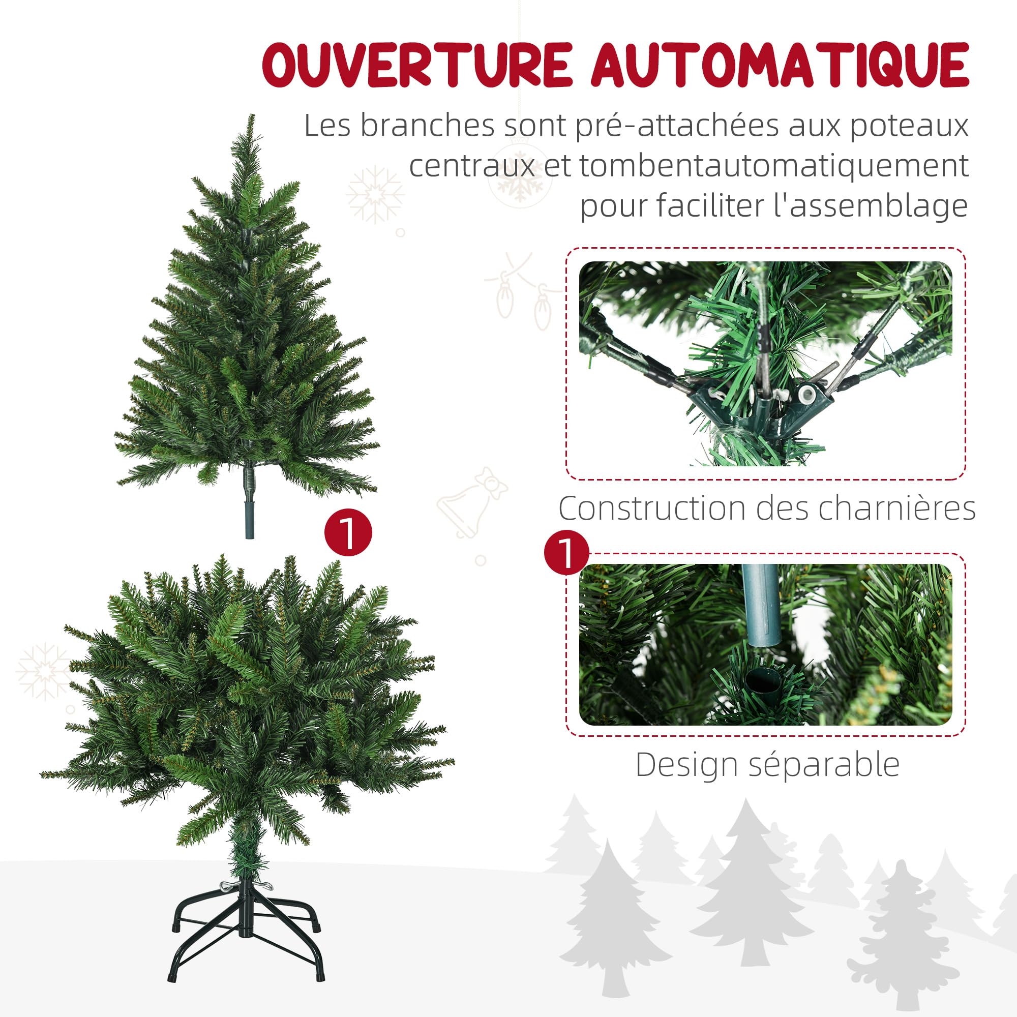 HOMCOM Sapin de Noël Artificiel 120 cm, 310 Branches, Arbre de Noël Vert | Plastique Ignifugé, Socle Pliable en Acier