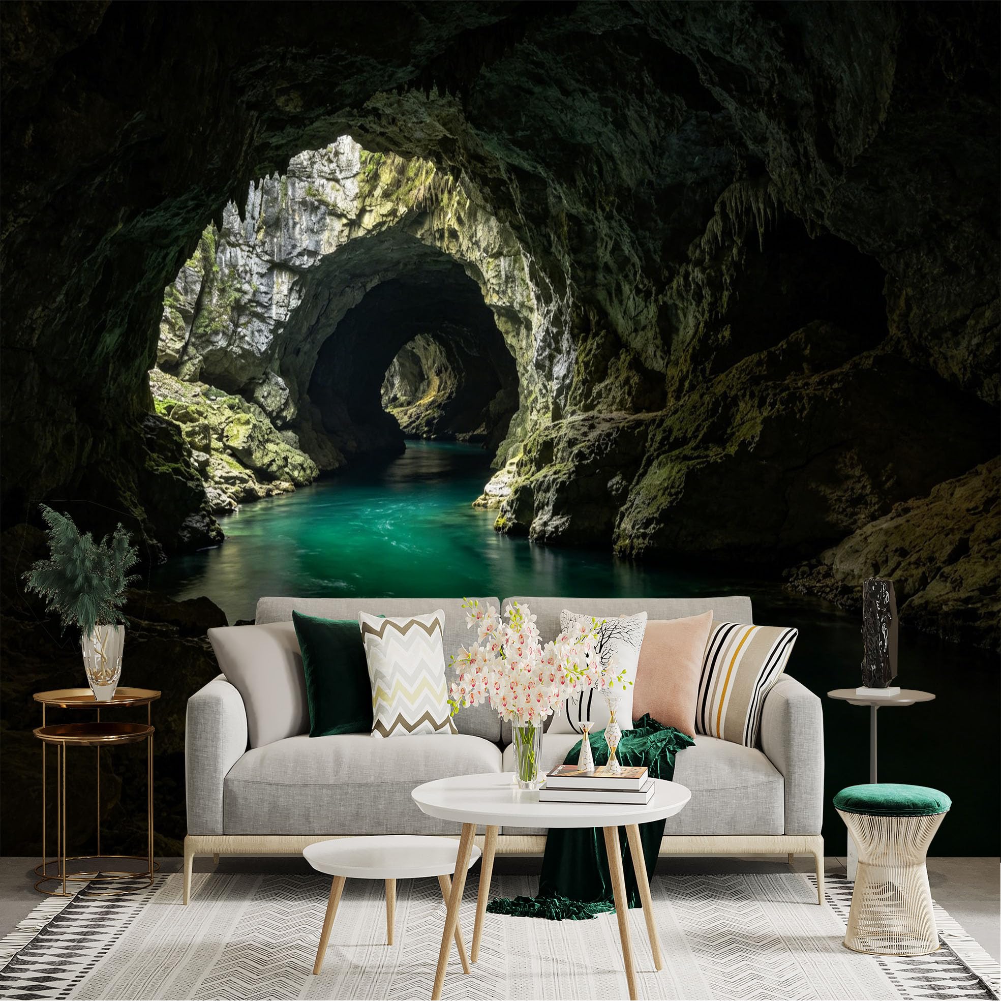 Lnzczhyre Dbh260521673 Custom Size Wall Sticker Mural， Mysterious Limestone Cave， Turquoise Underground River， Stunning Geological Landscape， For Wall Decoration， Peelandstick Wall Decals.
