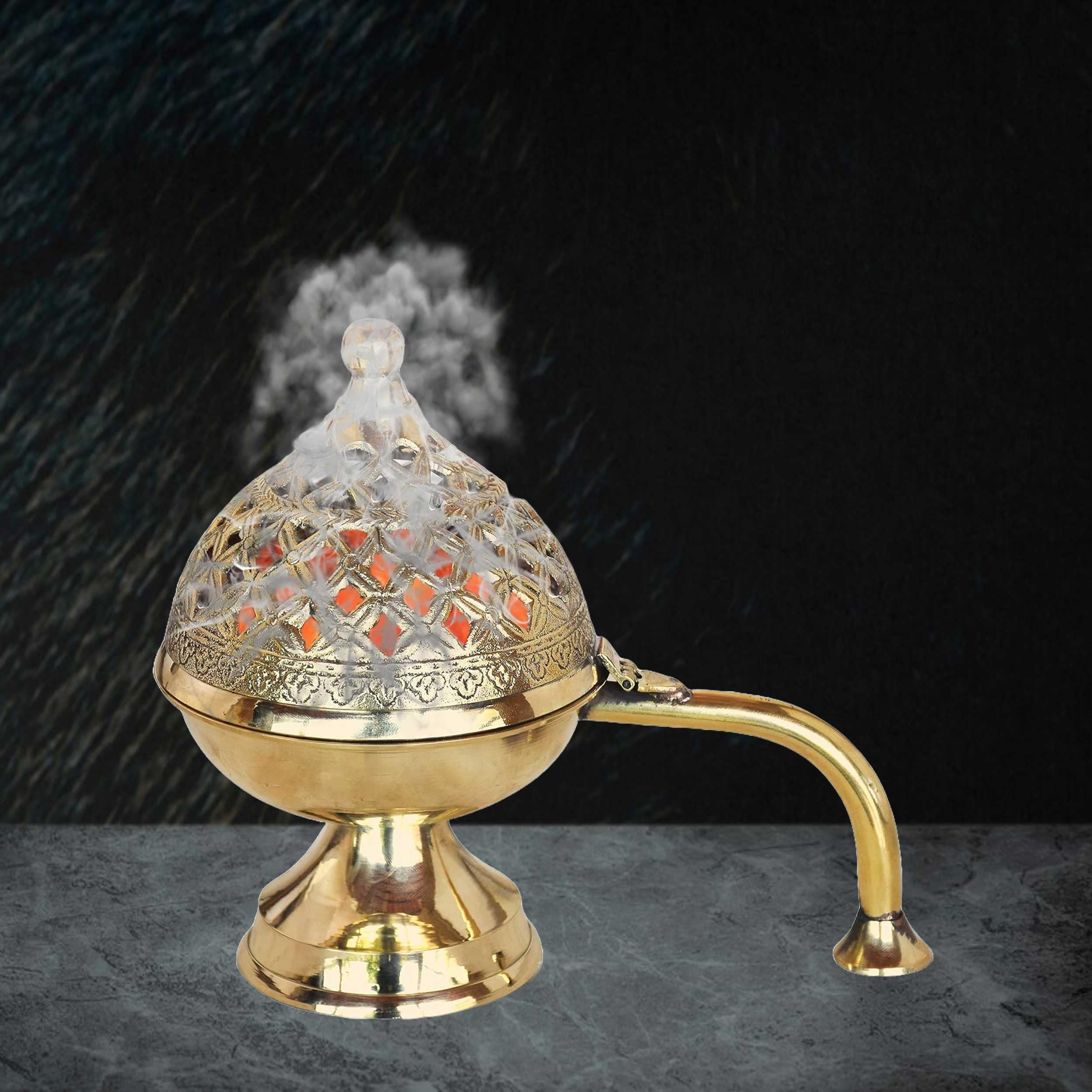 KBV Brass Dhoop Dani Loban/Sambrani/Bakhoor/Kapoor Dhoop Holder, Dhuna Dhup Dani, Air Purifying, Incense Holder Stand for Home, Office, Temple, Vaastu, Meditation