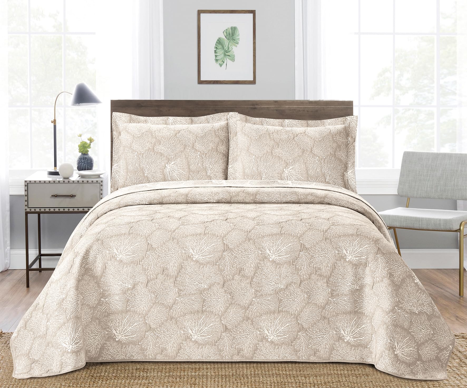 NOVOTEXTIL Colcha Jacquard Cama 135 (235x270) Moderna y Ligera - 100% Microfibra Extrasuave – Cubrecama Transpirable Ideal para Verano y Entretiempo con 2 Fundas de Almohada (50x70) (Baku)