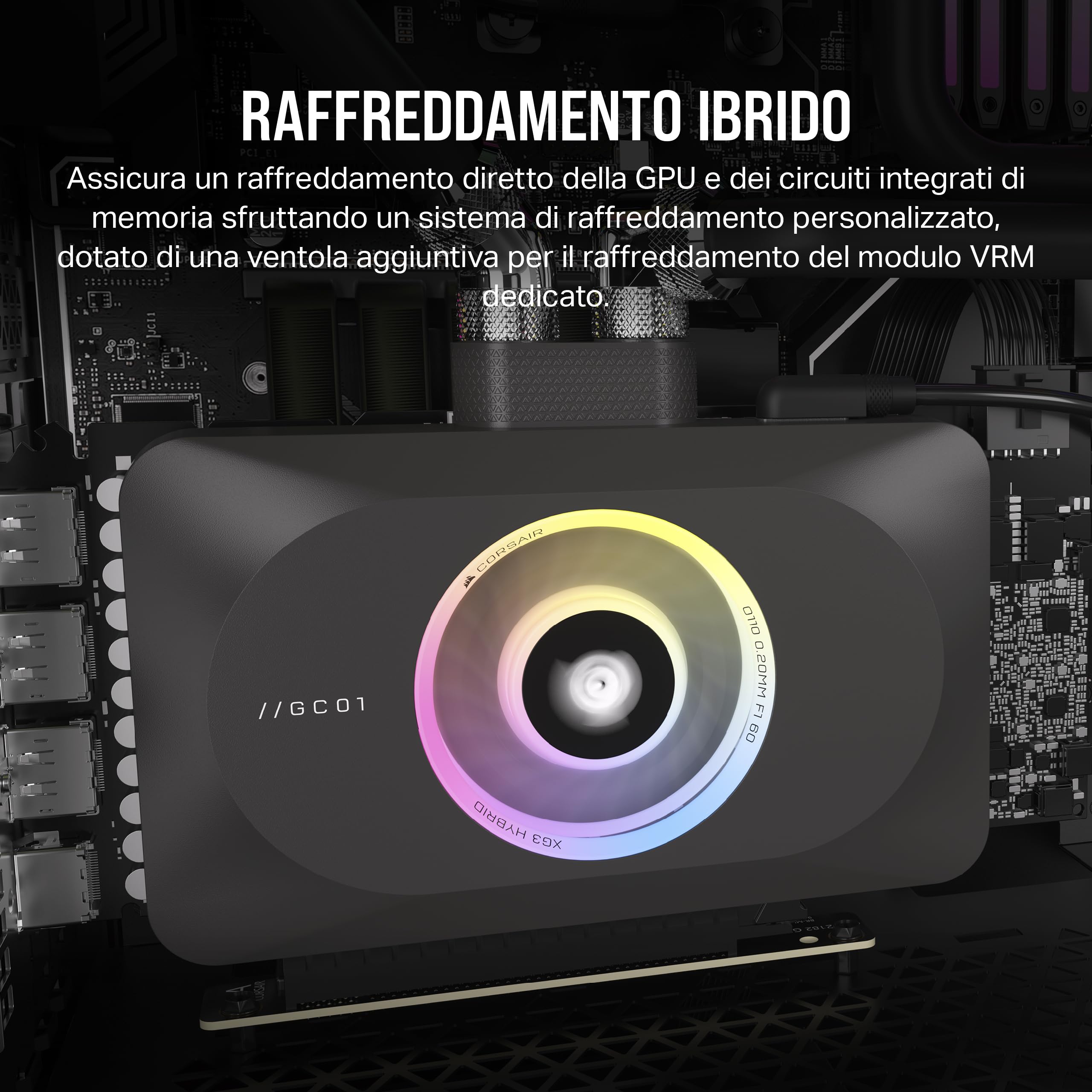 CORSAIR iCUE LINK XG3 RGB Hybrid Waterblock per GPU - Sistema di Raffreddamento Ibrido Personalizzato - Compatibilità con RTX 4090, 4080, 3090 Ti, 3090, 3080 Ti, 3080 - Nero