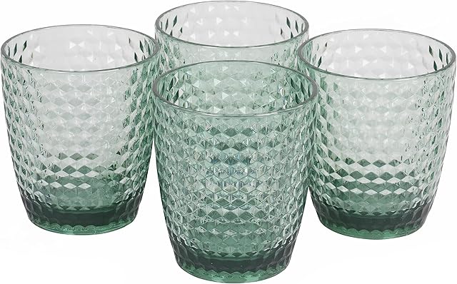 CAMBRIDGE CM07654GEU7 Fete Drinking Tumblers with Diamond Design, 4 Piece Set, BPA Free Plastic Cups for Outdoor Use, Parties, Holiday Homes, Picnics & Children, Green