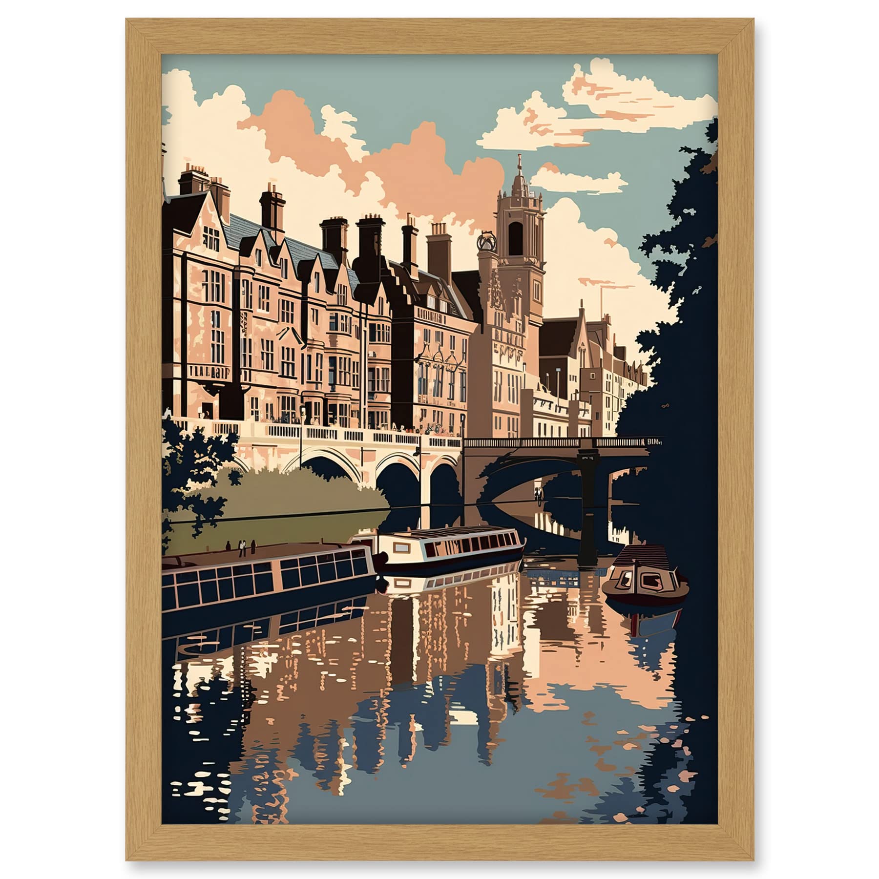 Artery8 River Cam and University of Cambridge Buildings Artwork Framed A3 Wall Art Print