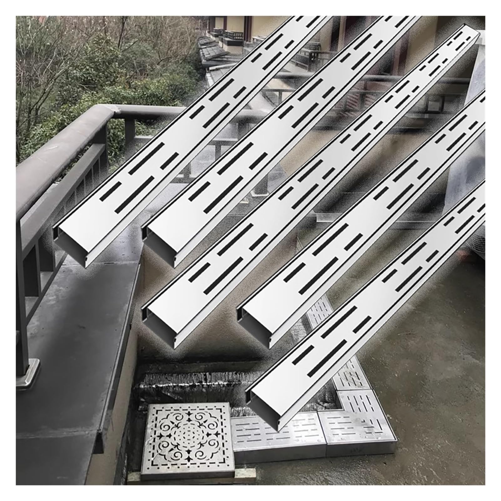 GJMSSMY Extra Narrow Garden Slot Drainage Gutter, Removable Stainless Steel Drain Channel System, Domestic Paver Patio Floor Sewerage Trough(5PACK,5x5cm(2.0x2.0in))
