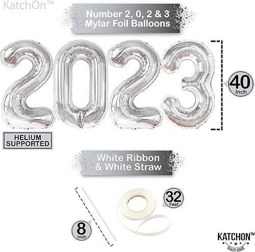 Miniatura 7 de KatchOn, Globos de graduación de felicitaciones plateadas, 16 pulgadas con juego de números de globos plateados 2023, 40 pulgadas, globos de