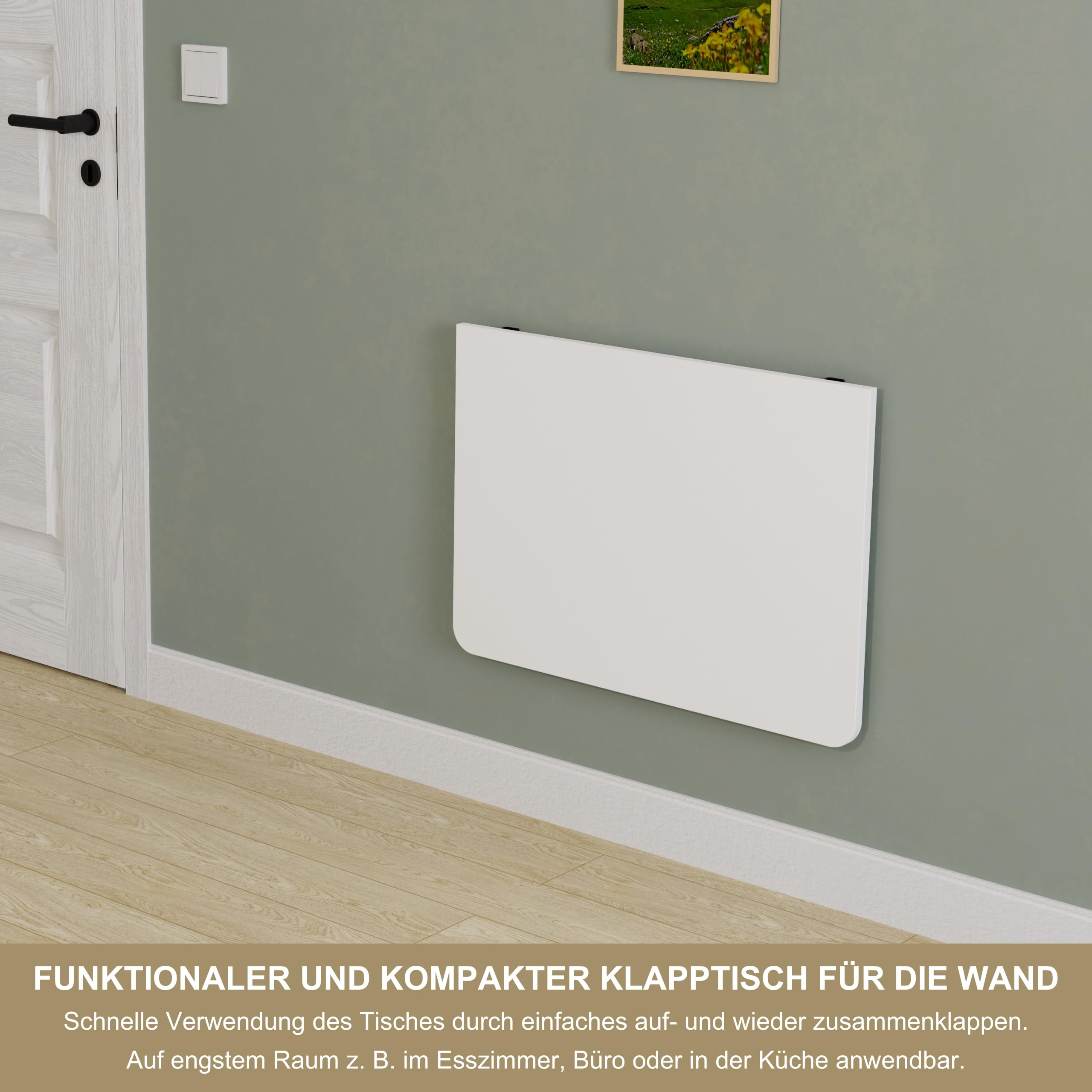 Wandklapptisch Schreibtisch Tischplatte 70x50 cm Klapptisch Esstisch Küchentisch für die Wand Bartisch Stehtisch Wandtisch Tisch klappbar zur Wandmontage (Weiß)