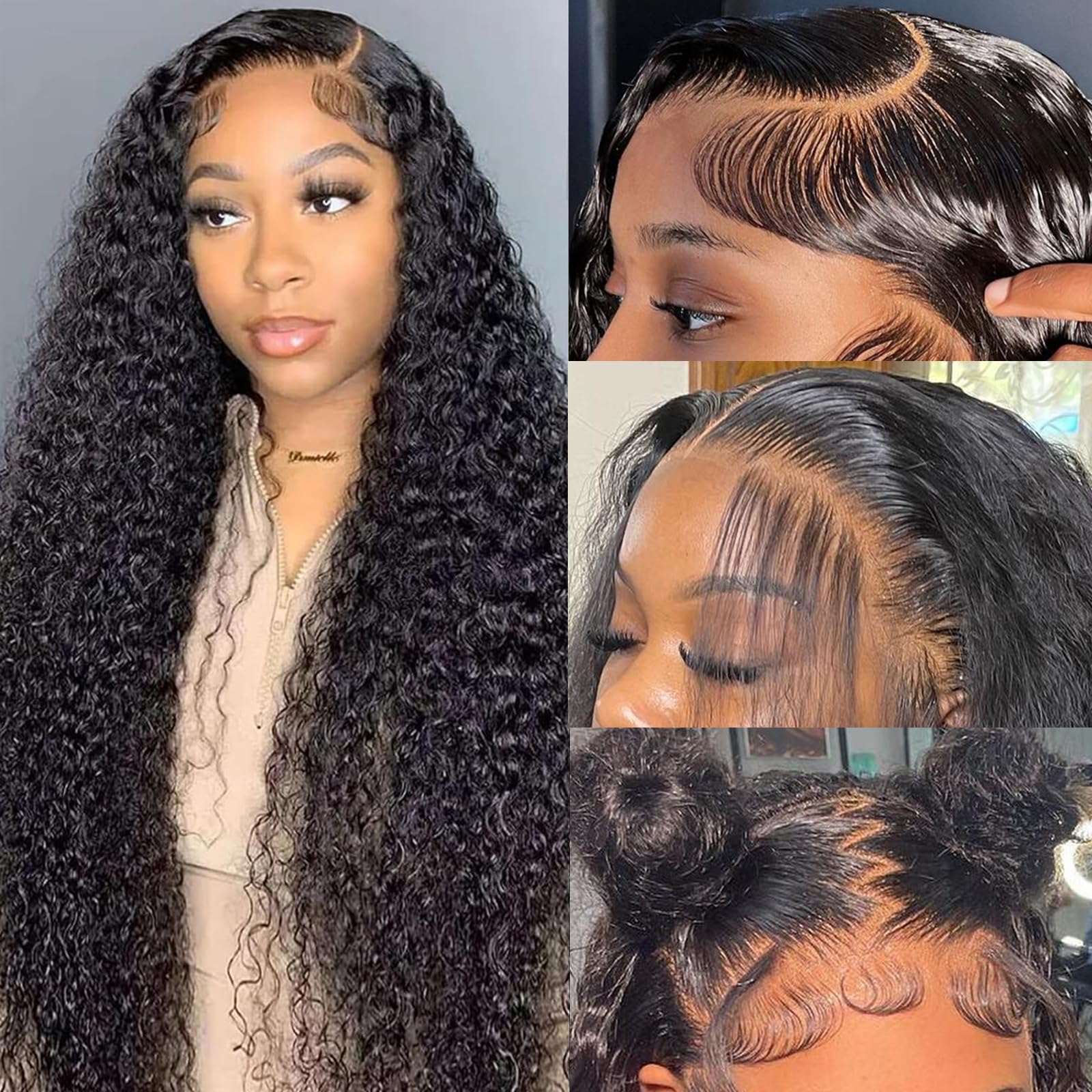 Amzluck 22 Inch Deep Wave Lace Front Wigs Human Hair, 13x6 HD Transparent Lace Frontal Curly Human Hair Wig, 200 Density, Pre-Plucked & Glueless,