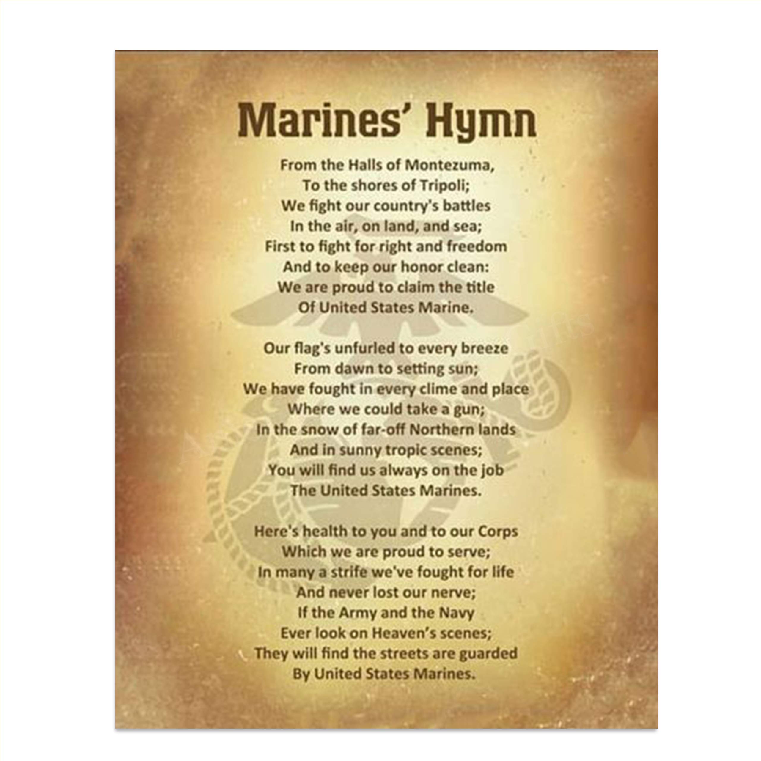 Buy Marine Corps Hymn Song Wall Art w/Logo Silhouette 8 x 10" Wall
