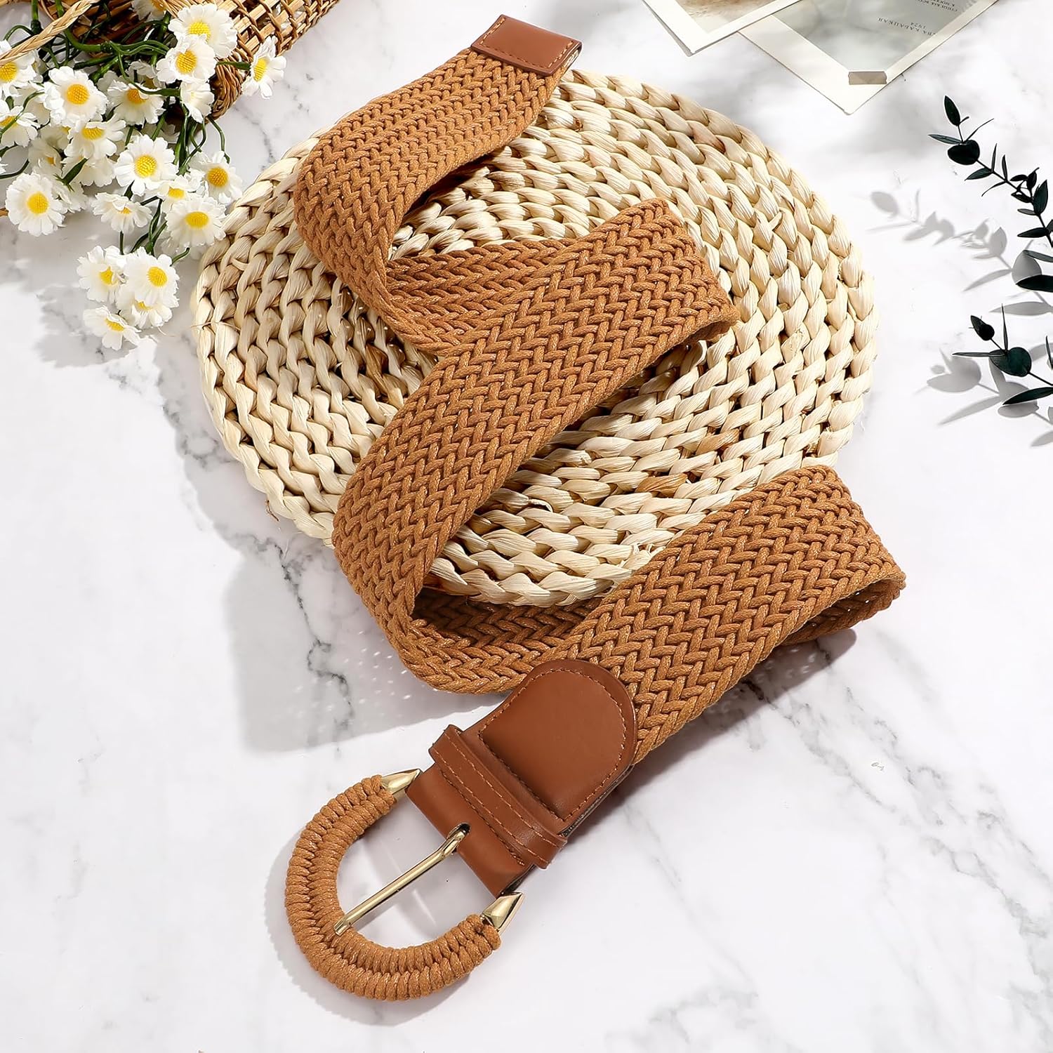 Women Wide Woven Belt for Dresses Fashion Rattan Braided Waist Belt Straw Raffia Boho Belt for Jeans - Image 5