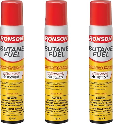 Ronson Recambio de butano más ligero 135ML (paquete de 3) con paños de limpieza