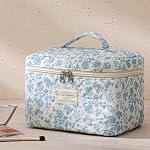 HBselect 3 PCS Sac de maquillage matelassé, Cotton Grand sac de maquillage de voyage, Coquette Florale mignon Maquillage Sac Cosmétique Sac de toilette pour femmes