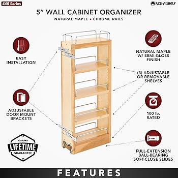 Narrow Shelf 3-Tier Pull Out Cabinet Organizer Spice Rack For