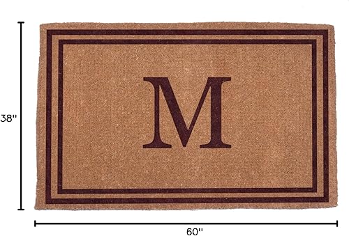 Miniatura 2 de COCO MATS 'N MORE Felpudo de coco con monograma de doble borde, tejido a mano, color marrón, 38 x 60 pulgadas