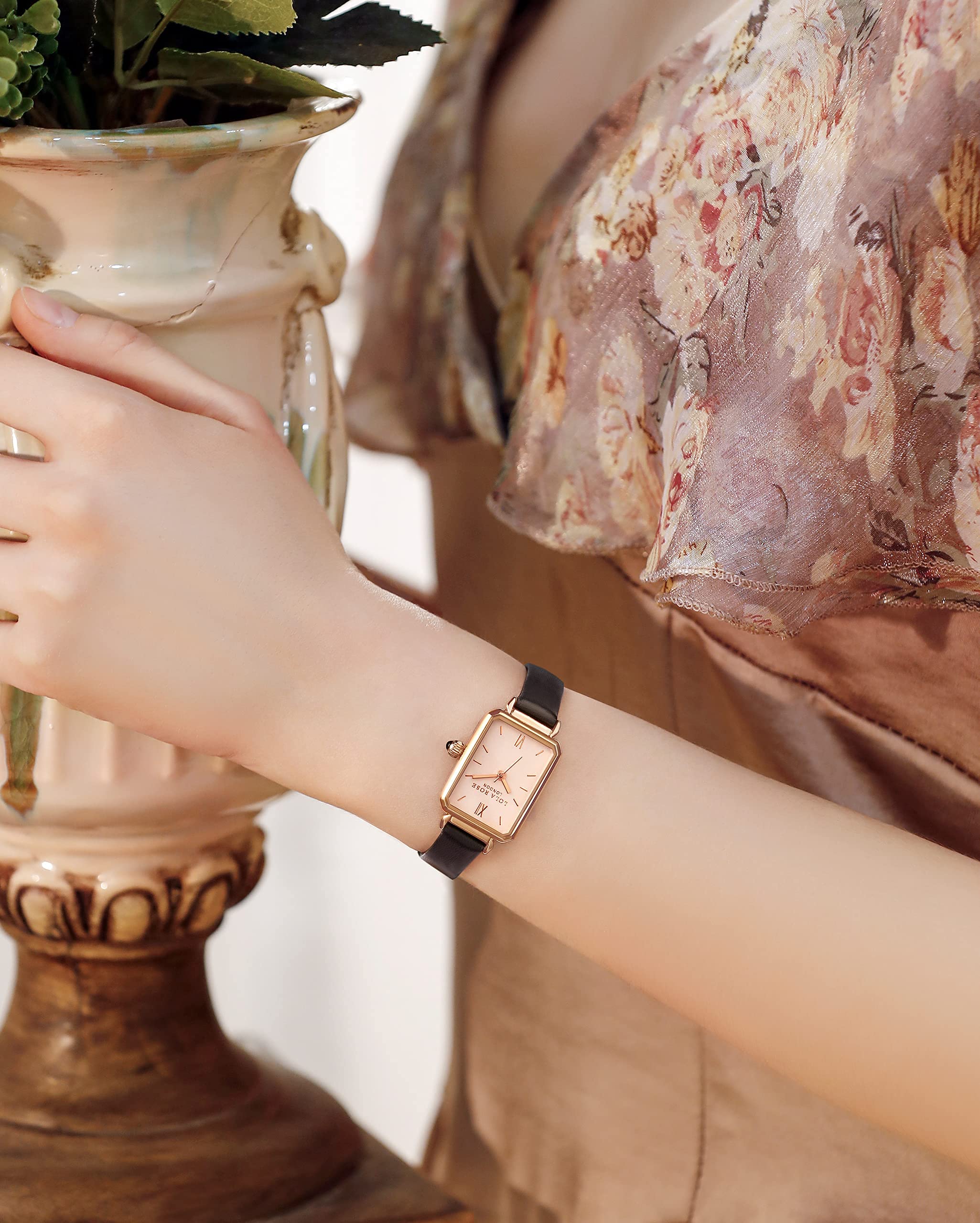 Lola Rose Damen Goldtone Armbanduhr mit Champagner-Zifferblatt - Ultradünne 7mm Quarzuhr mit 316L Edelstahl & Lederarmband für schmale Handgelenke (22mm, 30m wassergeschützt inkl. Geschenkbox)