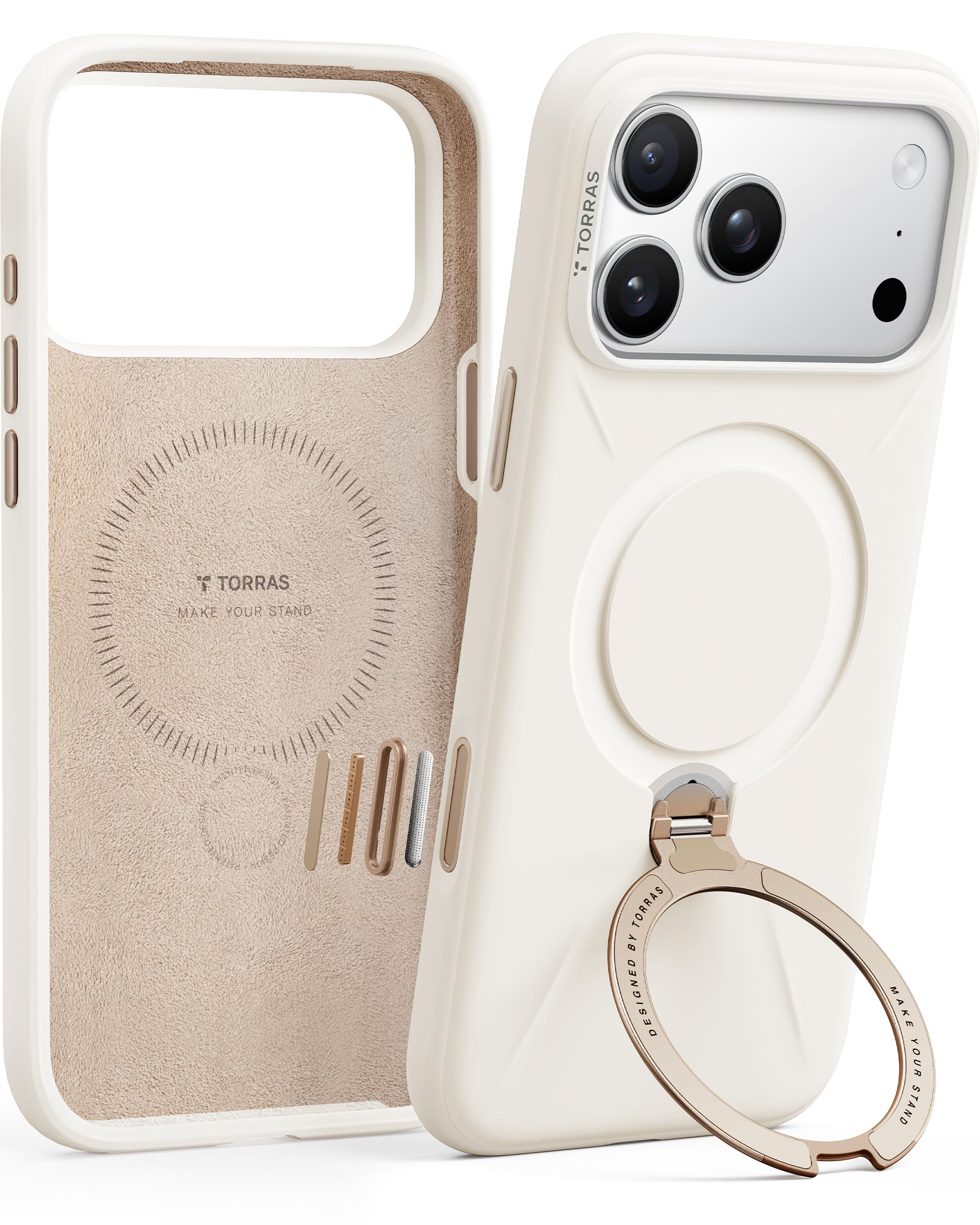 Photo 1 of TORRAS Q3 Silicone for iPhone 17 Pro Max Case Stand, Fit for MagSafe, Liquid Silicone Soft Cozy Grip, 360 Spin Magnetic Stand, Camera Control, Protective for iPhone 17 Pro Max Phone Case, Ivory Gold