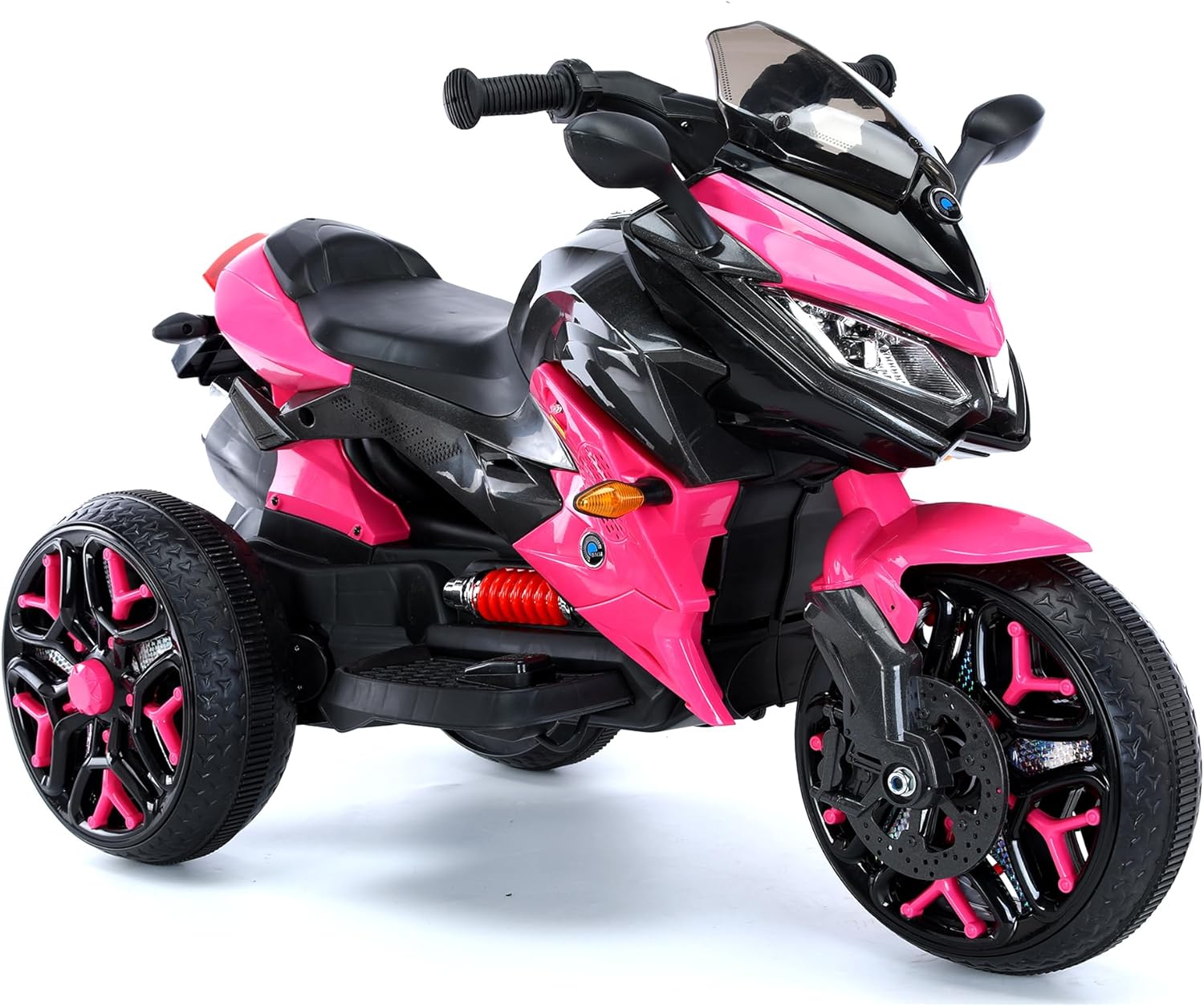 12V Electric Kids Motorcycle for 3-8 Year Old Boys Girls, 3-Wheel Ride-On Toy Motorbike with Lighting Wheels, Music Player (Connect with Phone) and Hand Drive (Pink)