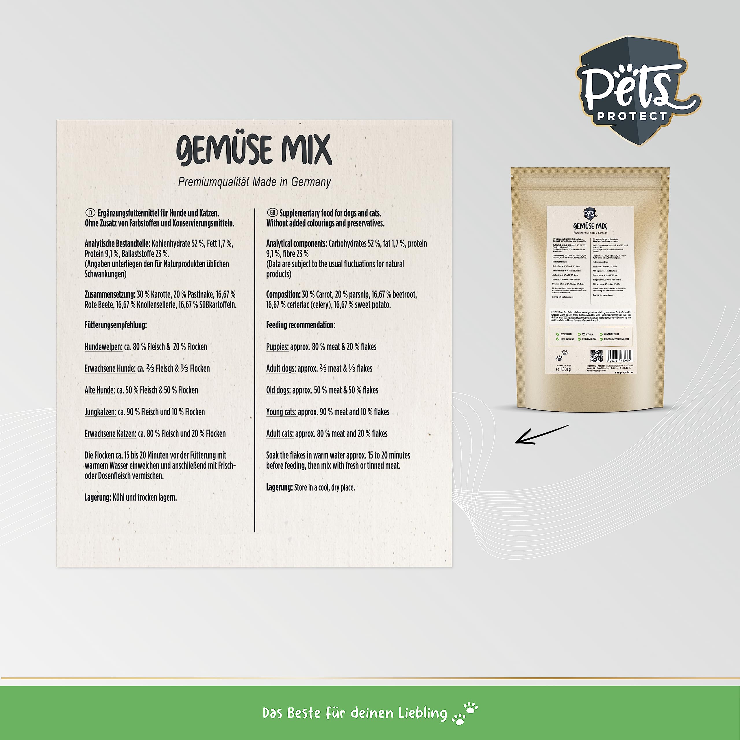 Pets Protect 5kg GEMÜSE-Mix für Hunde & Katzen | 100% natürliche Gemüse-Flocken aus Deutscher Herstellung | Barf-Zusatz Hund | Getreidefrei | Ohne künstliche Zusätze | Für Allergiker | Gemüseflocken natürlich für Allergiker geeignet - Futterzusatz ohne kü