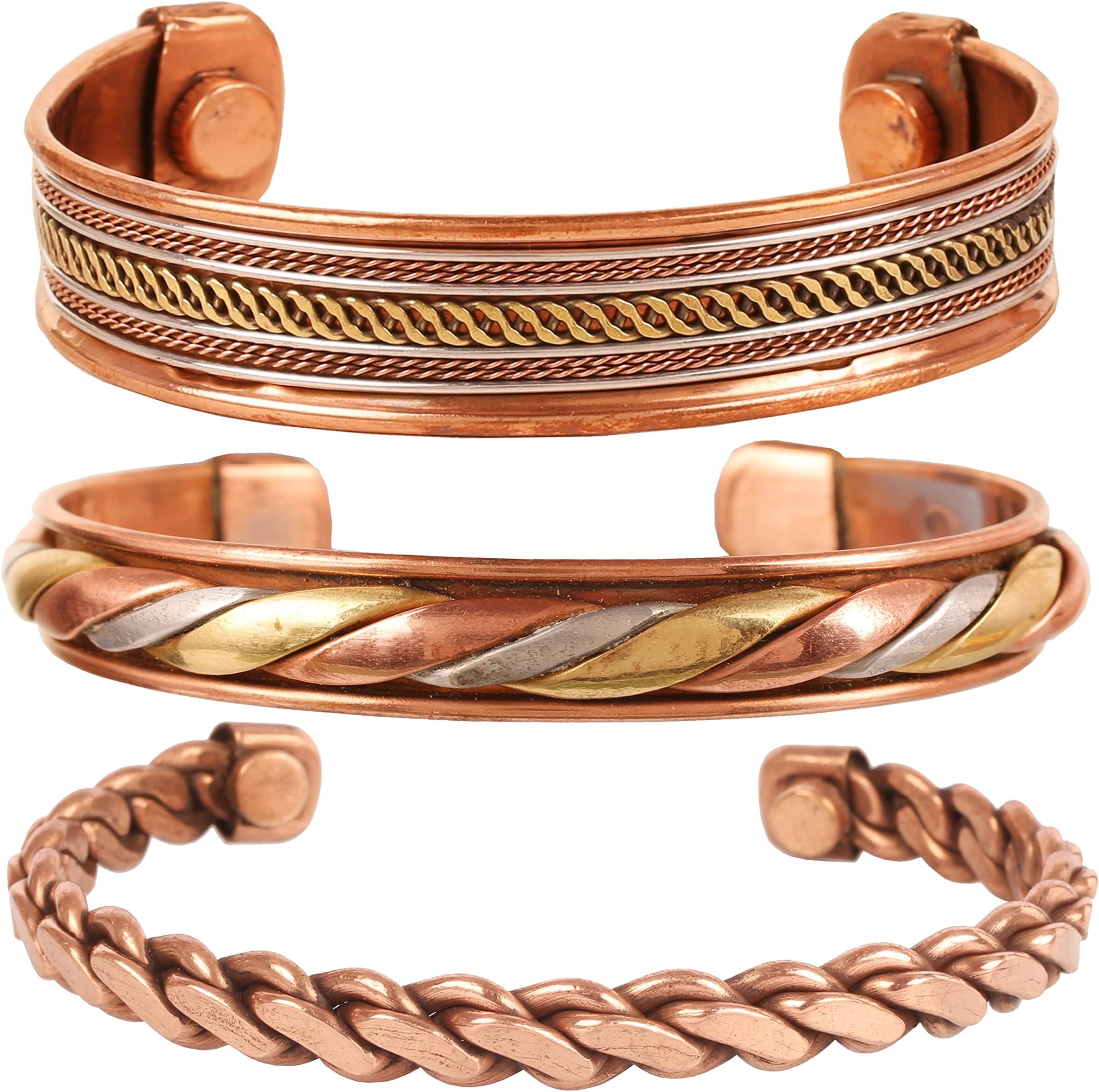 Tibetan Indian Spiritual Buddha Bracelet Three Metal Copper Brass Peace Healing Chakra Yoga Meditation Mantra Jewelry for Women and Men