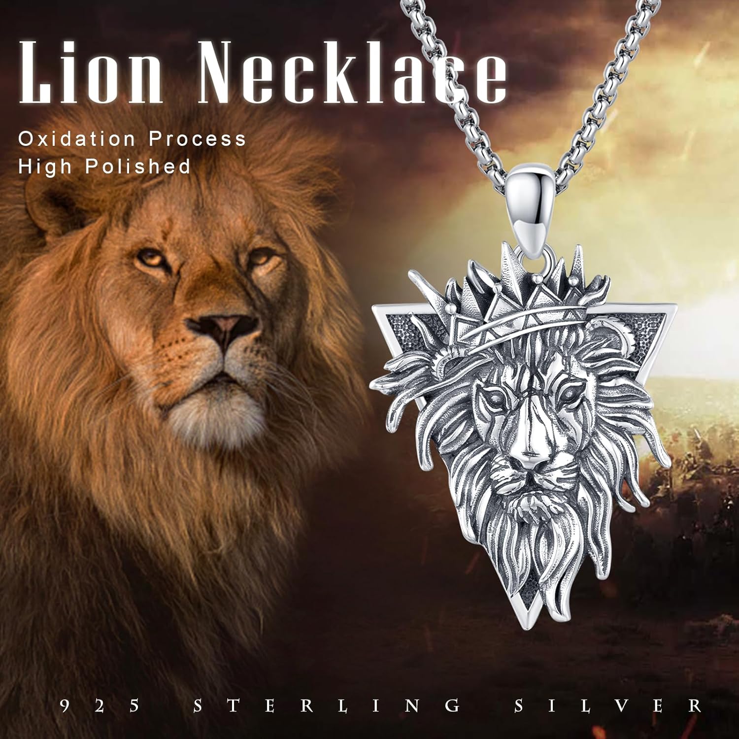 Cuoka Lion Necklace for Men Women S925 Sterling Silver King Retro Punk Gothic Hip Hop Rock Animal Lion Head Pendant Charm Jewelry Chain Necklace Viking Protection Amulet Necklaces - Image 5
