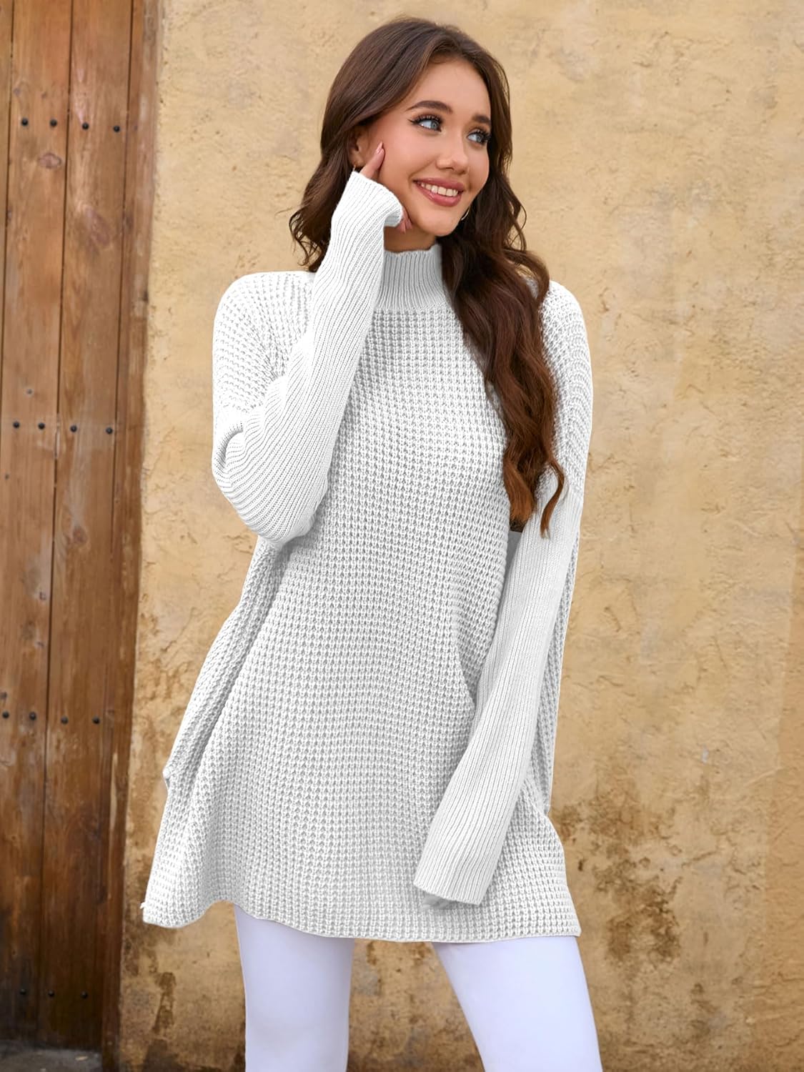 Womens Loose Sweater Oversized Turtleneck Long Batwing Sleeve Casual Winter Trendy Tops - Image 2
