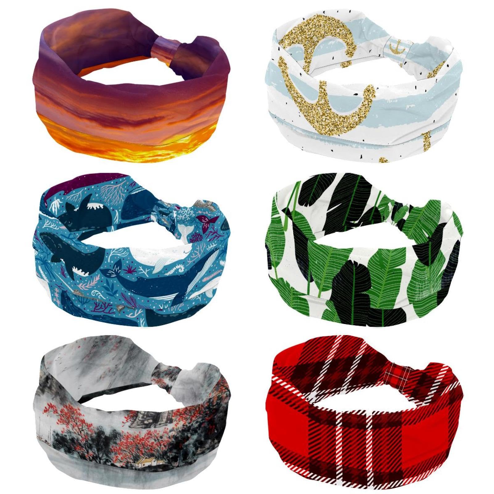 Lot de 6 bandeaux larges pour femme, motif empreintes de chat, turban antidérapant, bandeau élastique pour le yoga, la sueur, le sport, l'entraînement