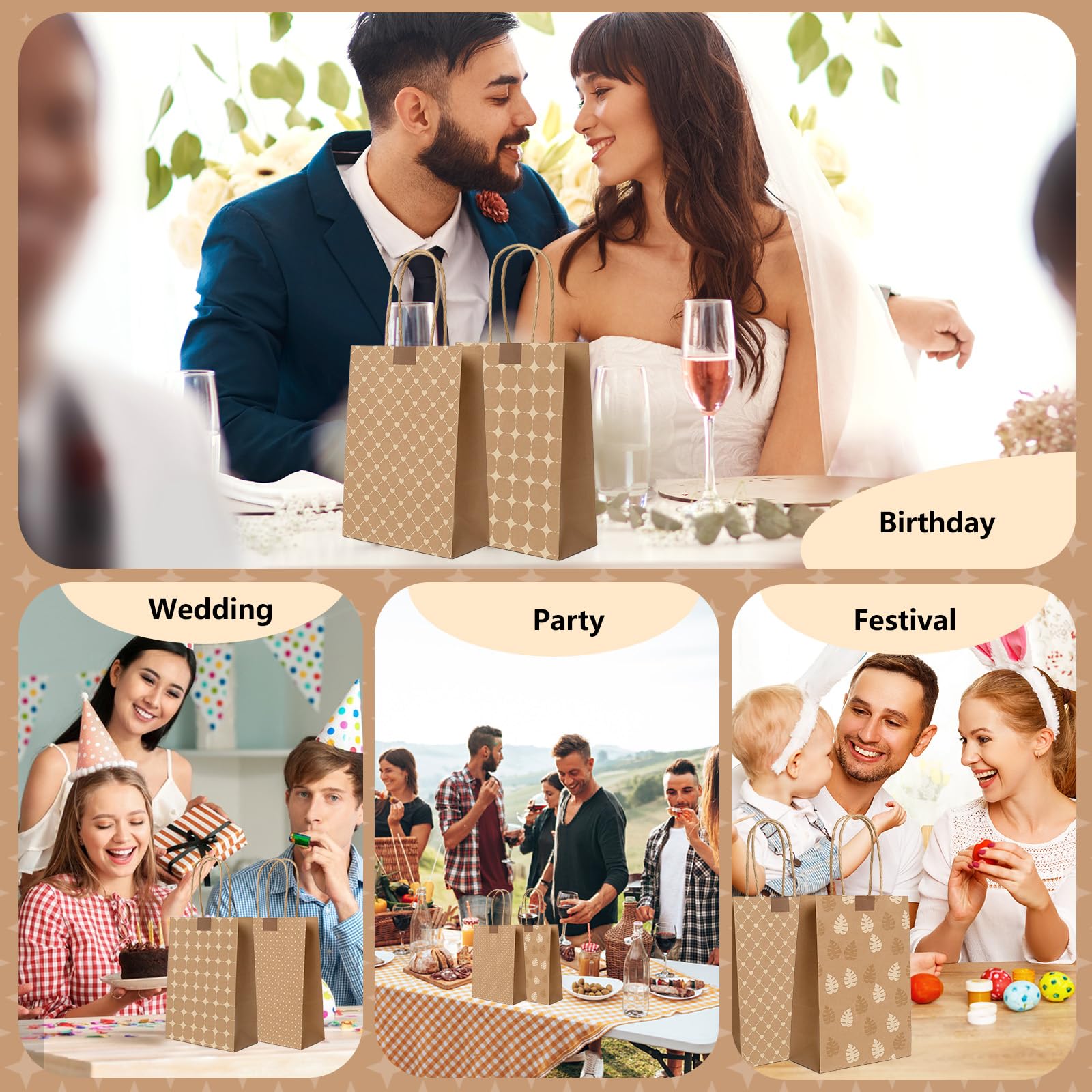 Romon Torby na prezenty z uchwytem, 12 sztuk torebek prezentowych z 12 naklejkami na prezenty świąteczne torebki na prezenty, woreczki na cukierki, torby na prezenty urodzinowe, torebki ślubne itp.