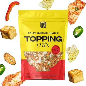 immi Spicy Garlic Kimchi Topping Mix Dehydrated Ramen Toppings & Soup Garnish 11 oz Plant-Based Vegetable Blend with Tofu, Kimchi, Garlic, Leek & Jalapeno Instant Spicy Savory Crunch