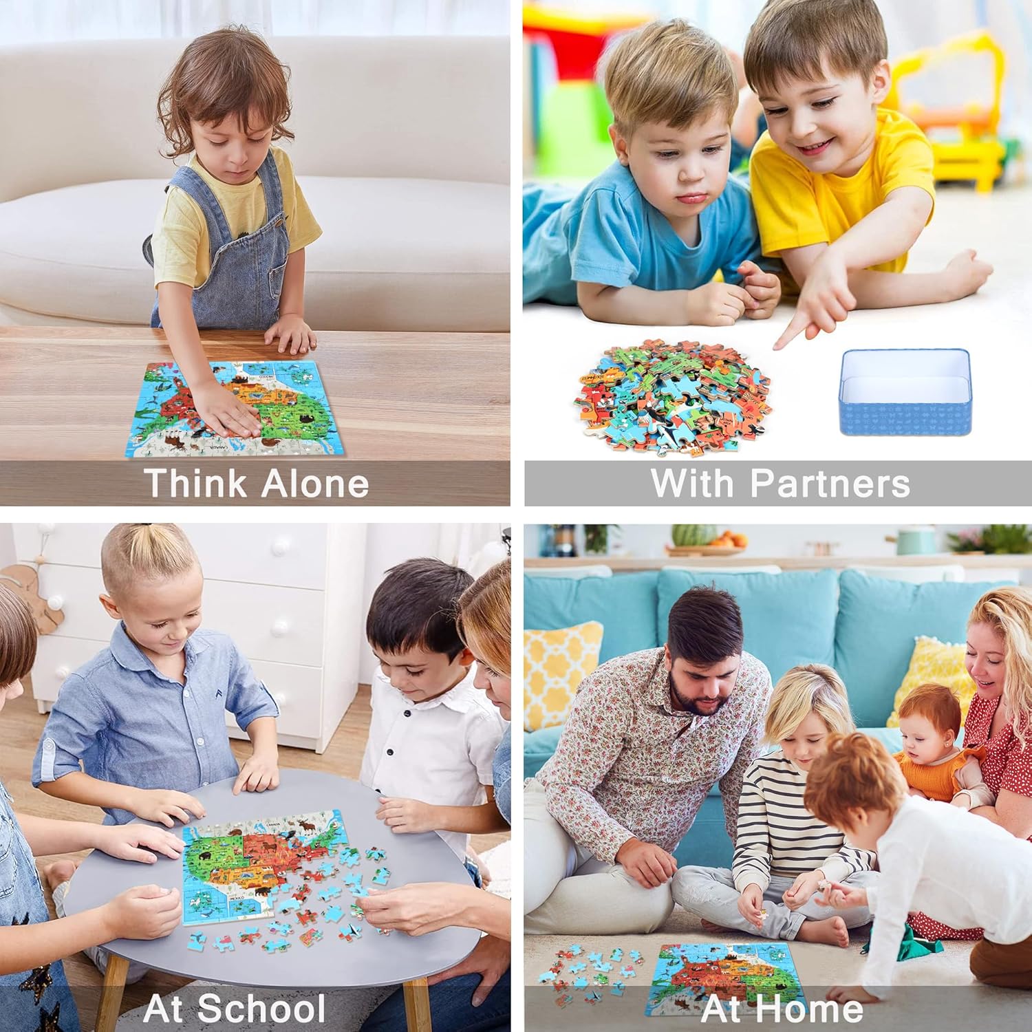 LELEMON United States Puzzles for Kids Ages 4-8,100 Pieces USA Fun America Animal Map Learning Educational Toys for Boys Girls