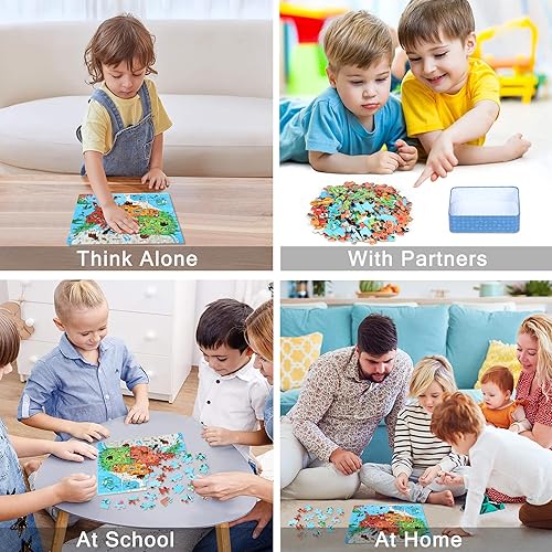 Miniatura 101 de LELEMON Rompecabezas para niños de 4 a 8 años, rompecabezas de 100 piezas para niños, rompecabezas educativos para niños en una caja de metal