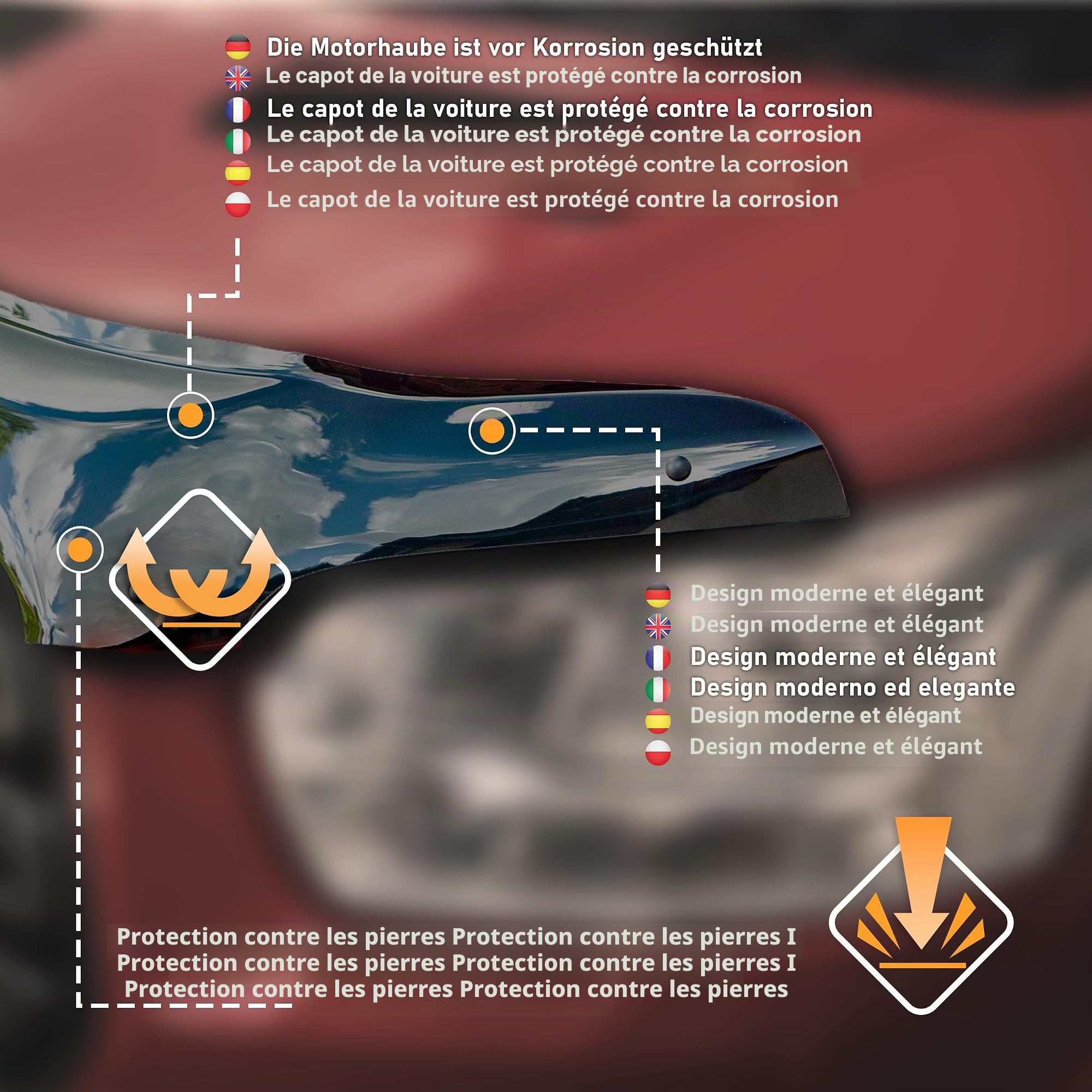 CHROMEMASTER Accessoires ; Protection Contre Les Gravillons ; Protège-Capot Compatible VW T7 Transporter 2025+ ABS, Brillant, Noir ; Le Déflecteur de Capot Protège Contre Les Projections de Graviers