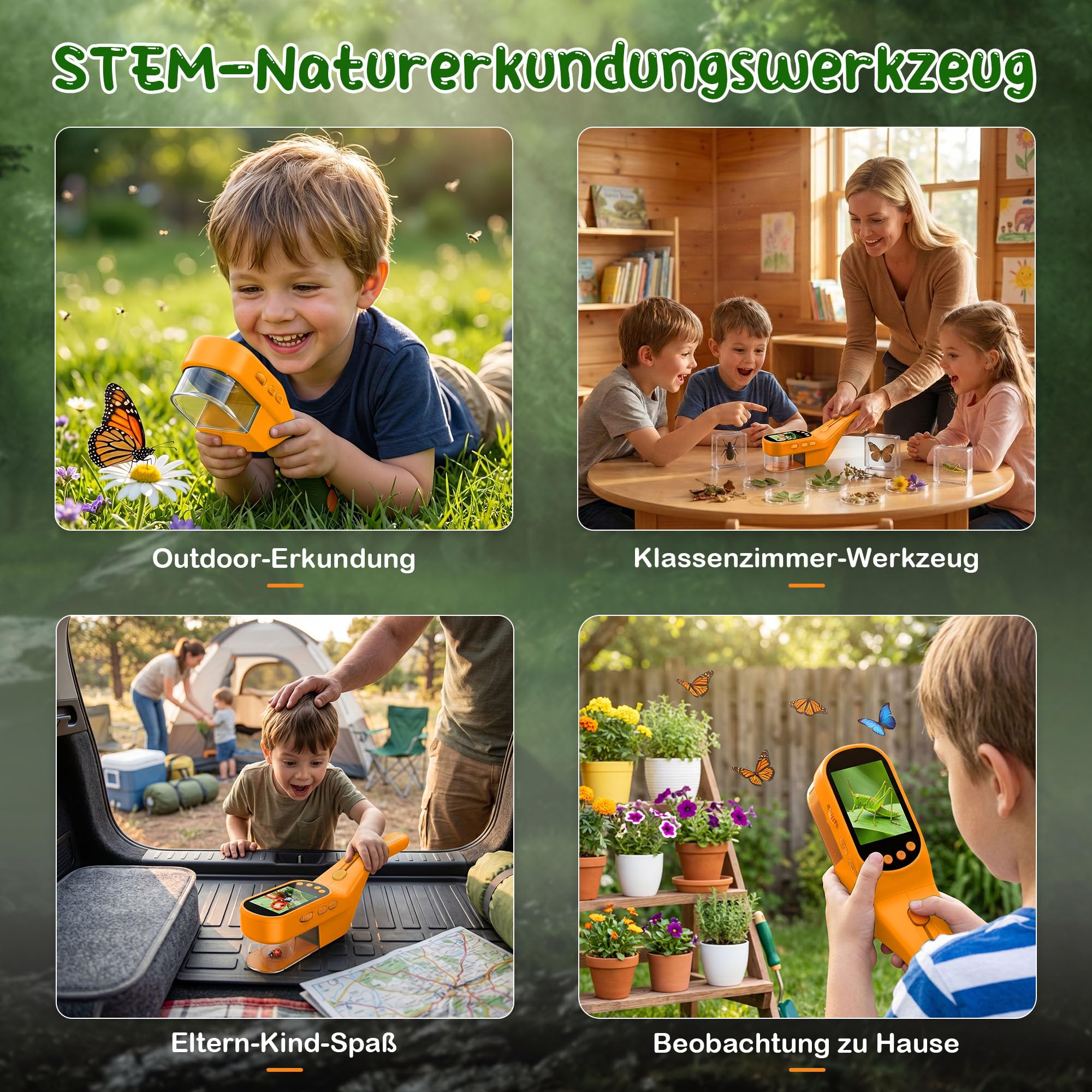 CIMELR Insektenfänger 2,4-Zoll HD-Mikroskop Naturspielzeug für Kinder | Insektenfänger mit 1000mAh Akku, 8 LEDs, 1080P Kamera, PC-Übertragung, STEM-Set für Kinder 3-12