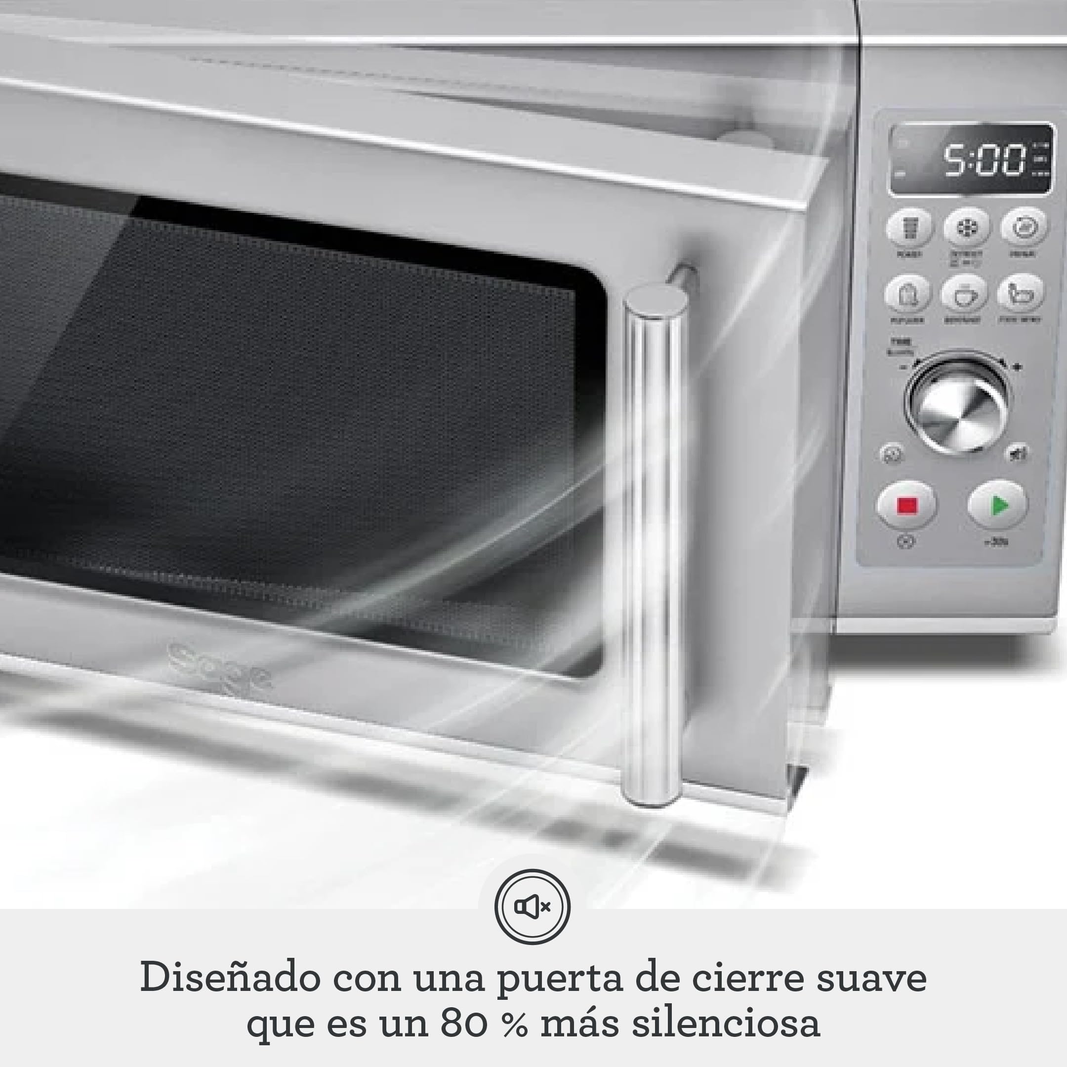 Sage Compact Wave, Microondas de Cierre Suave, Plata