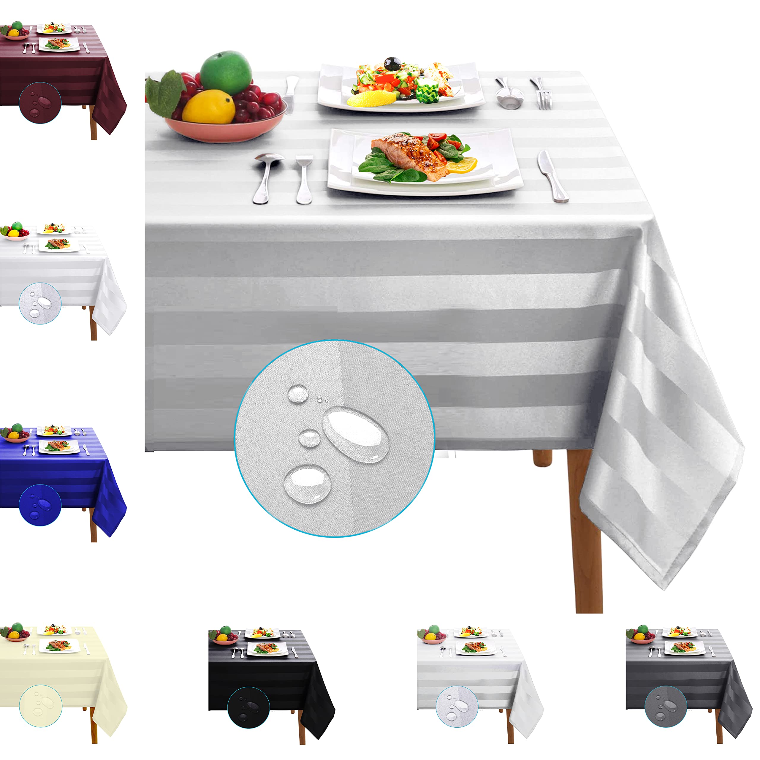 Adalex Global Waterproof Spillproof Striped Square Rectangle Tablecloth Table Cover Table Cloth (Dark Grey, 137x274cm)