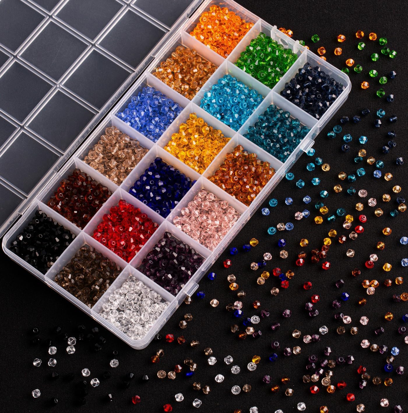 LAIDANLA 1800pcs 4mm Bicone Crystal Glass Beads, 18 Colors Small Faceted Beads Bulk for Jewelry Making Bracelets Necklaces Keychains Earrings with Container Box - Image 2
